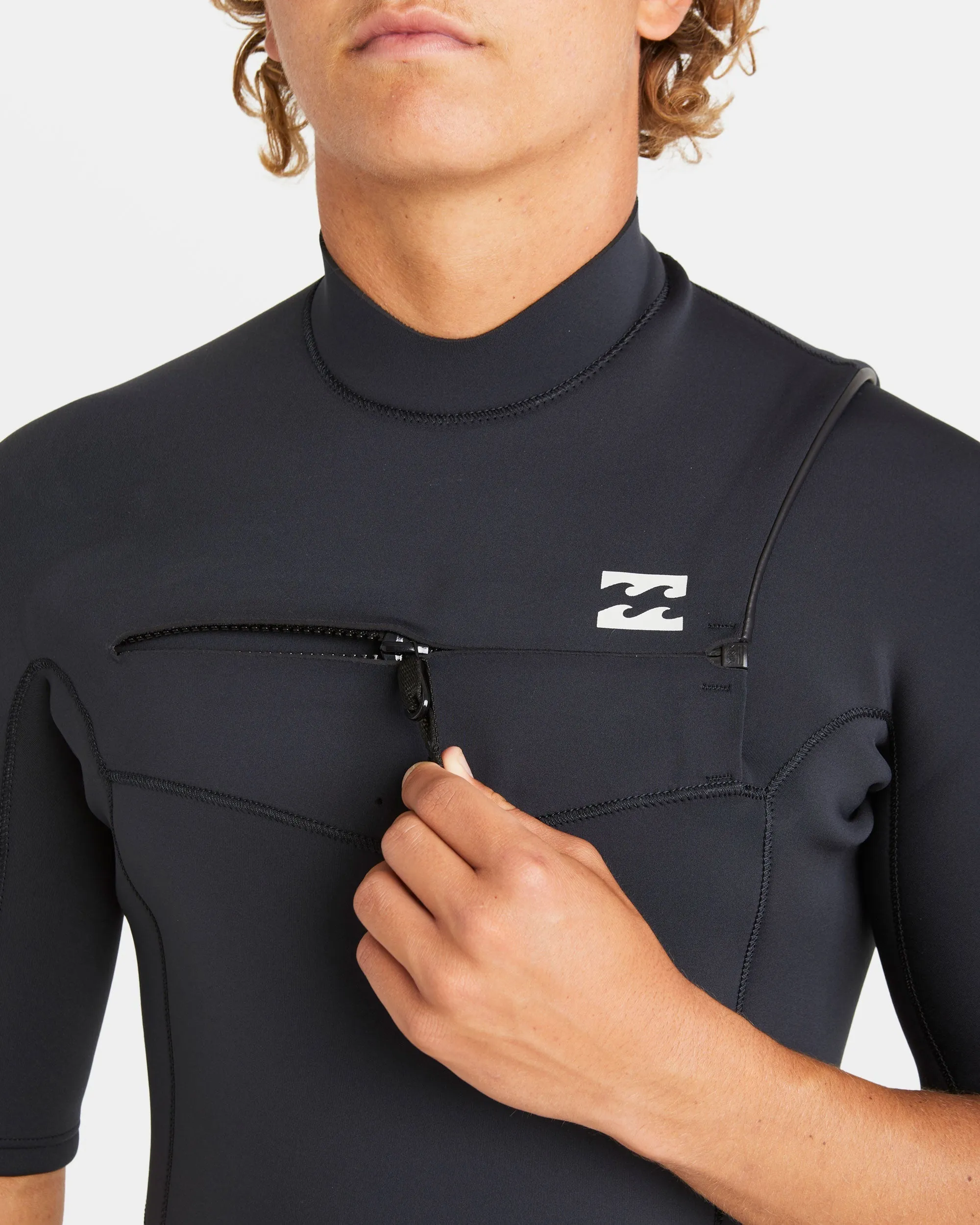2/2mm Absolute Natural Upcycler GBS Chest Zip Short Sleeve Springsuit - Black Billabong