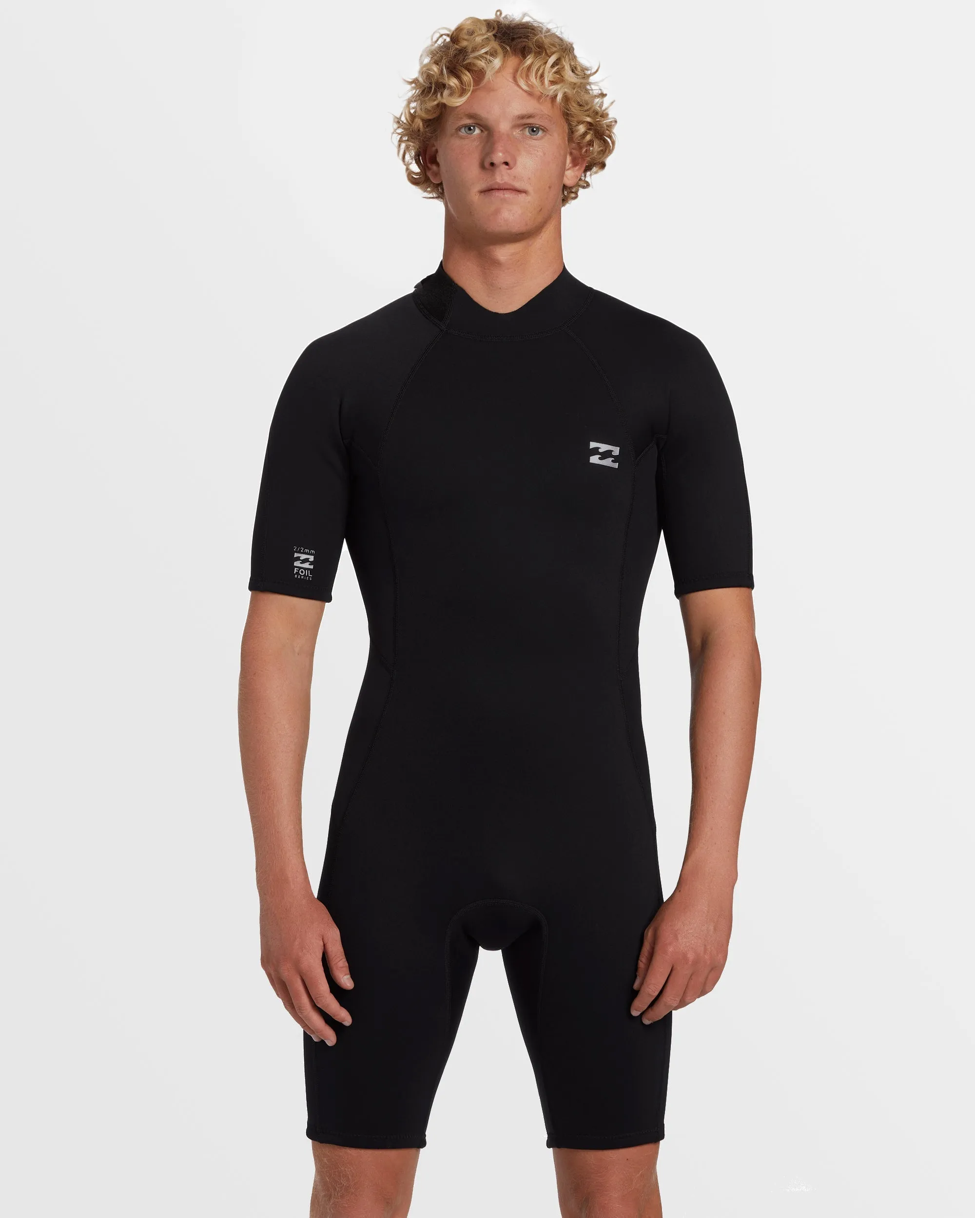 2mm Foil Flatlock Back Zip Short Sleeve Springsuit - Black Billabong