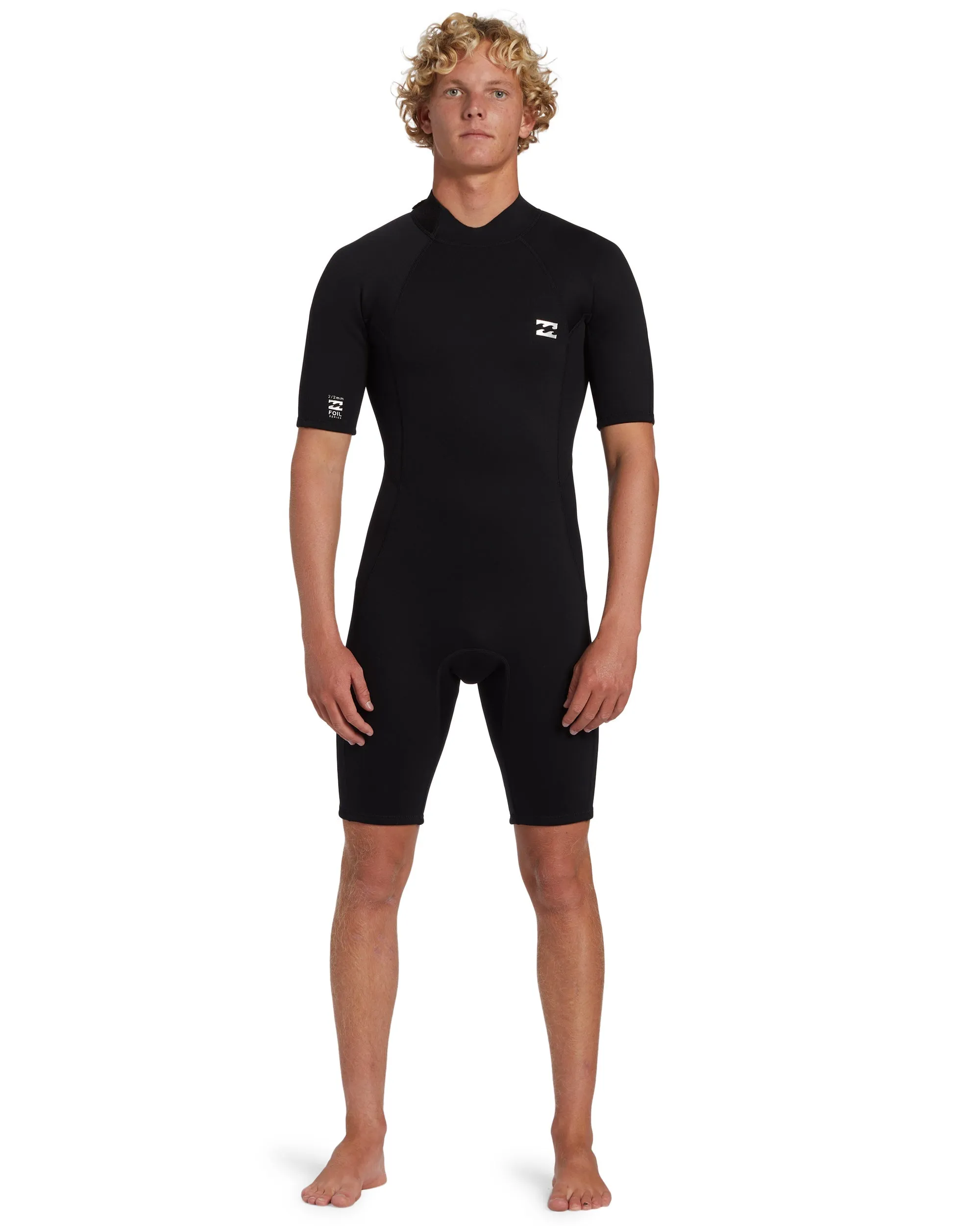 2mm Foil Flatlock Back Zip Short Sleeve Springsuit - Black Billabong