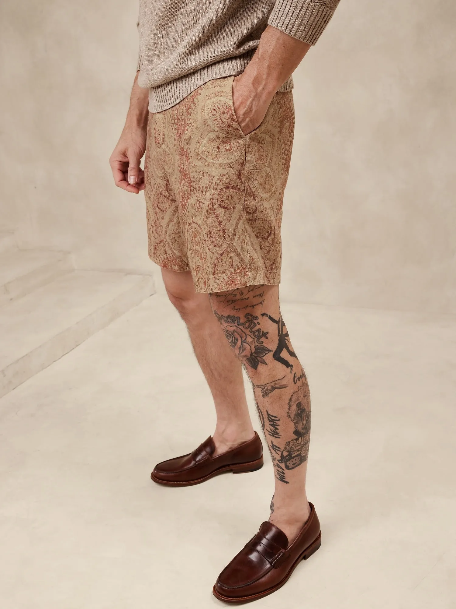 9" Paisley Linen Short Banana Republic