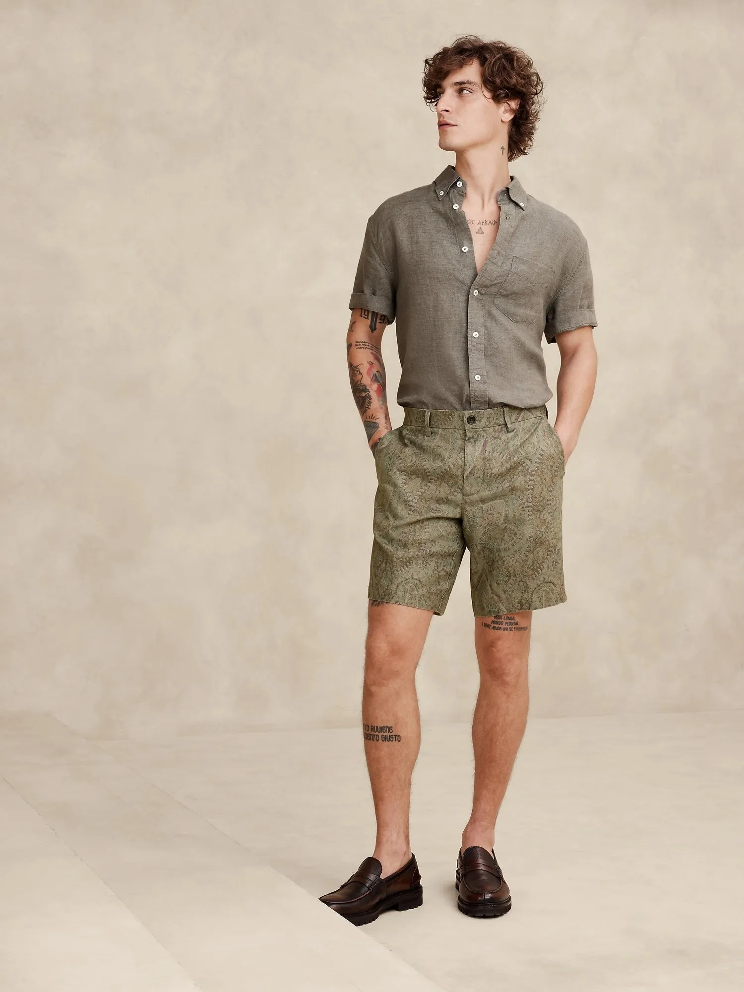 9" Paisley Linen Short Banana Republic