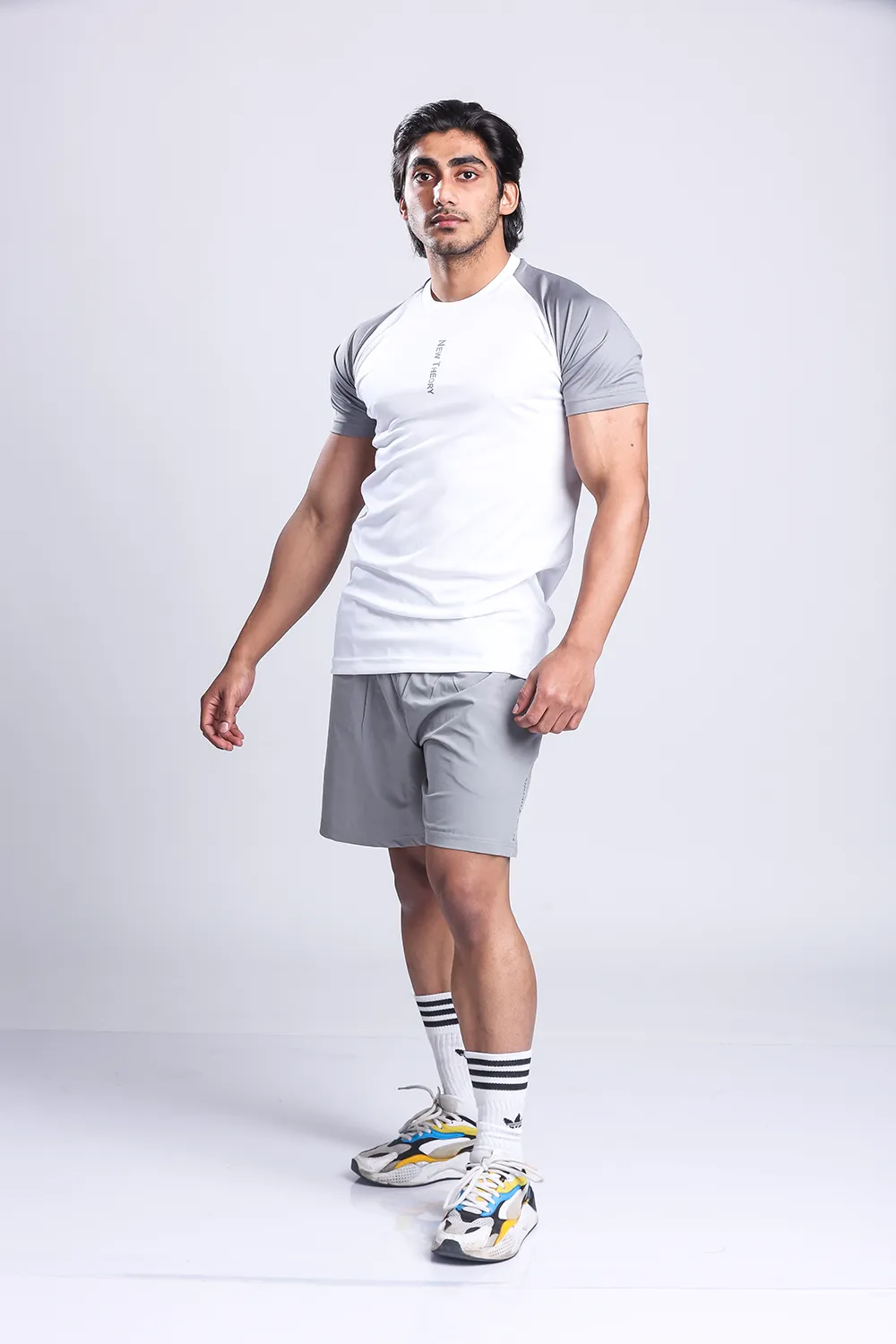 Active Two-tone T-shirt   Shorts set- White/Grey & Grey
