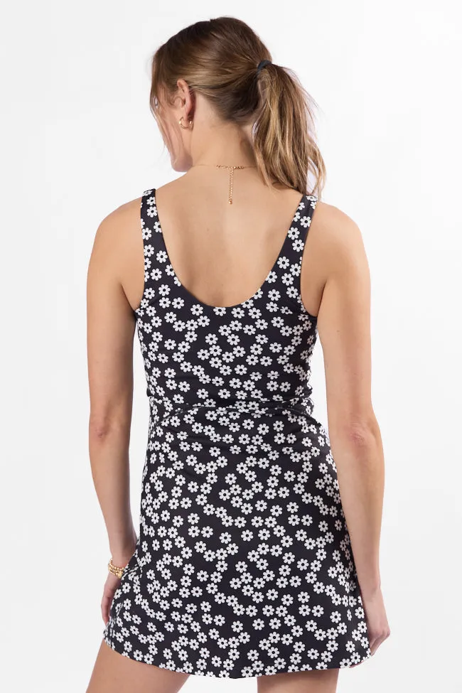 Active Vibe Daisies V-Neck Active Dress With Pull Down Shorts