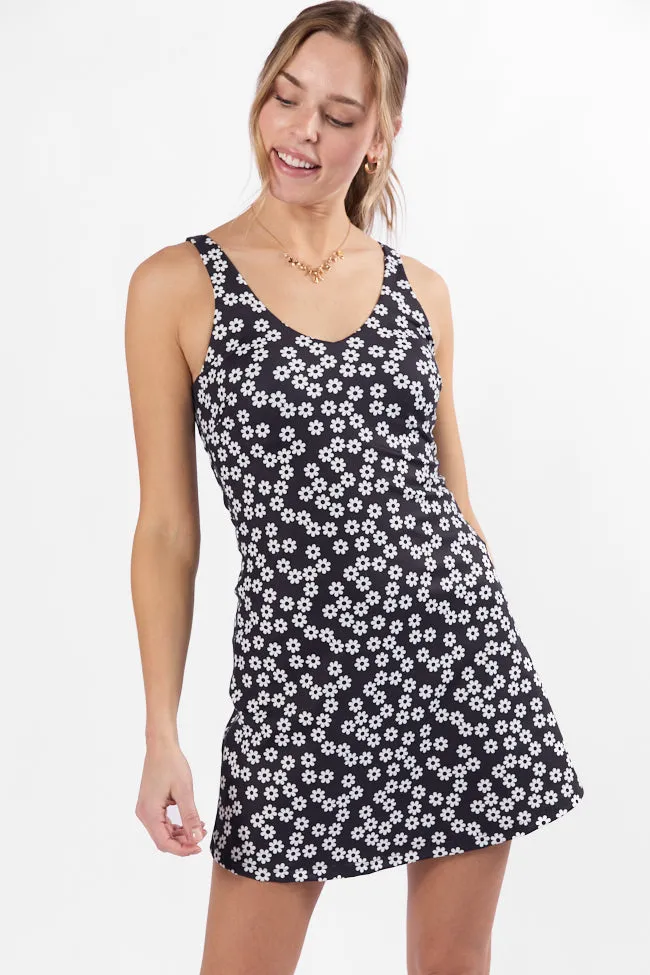 Active Vibe Daisies V-Neck Active Dress With Pull Down Shorts