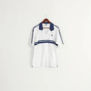 Adidas Men L Polo Shirt White Navy Collar Cotton Vintage Sportswear Sport Top
