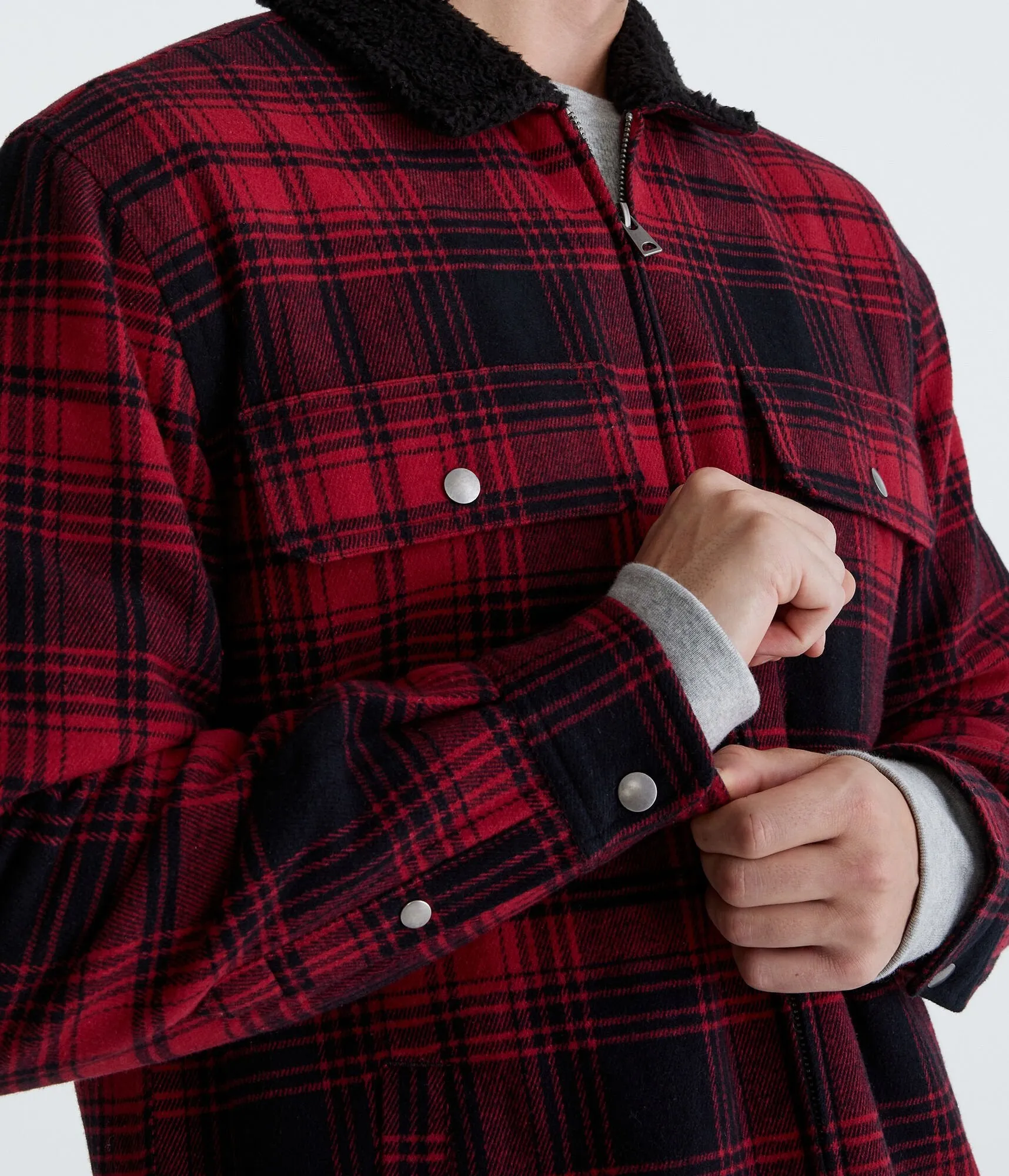 Aeropostale Plaid Sherpa-Lined Full-Zip Flannel Shacket