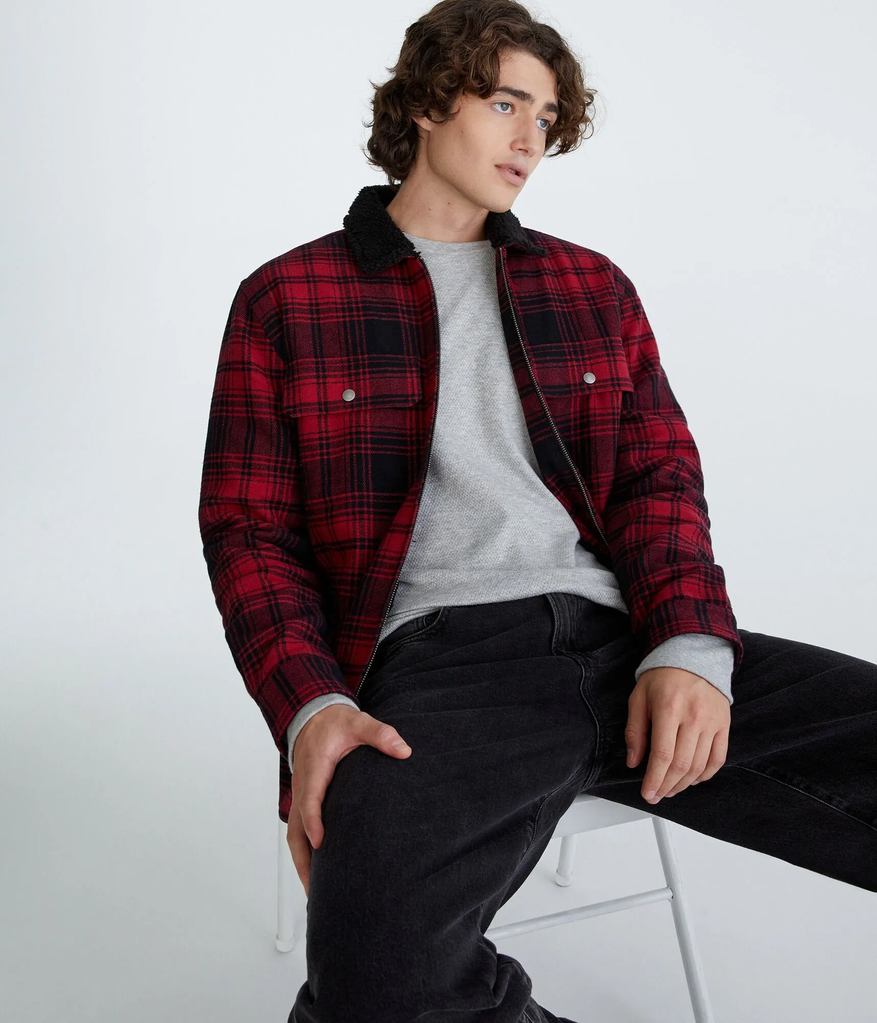 Aeropostale Plaid Sherpa-Lined Full-Zip Flannel Shacket