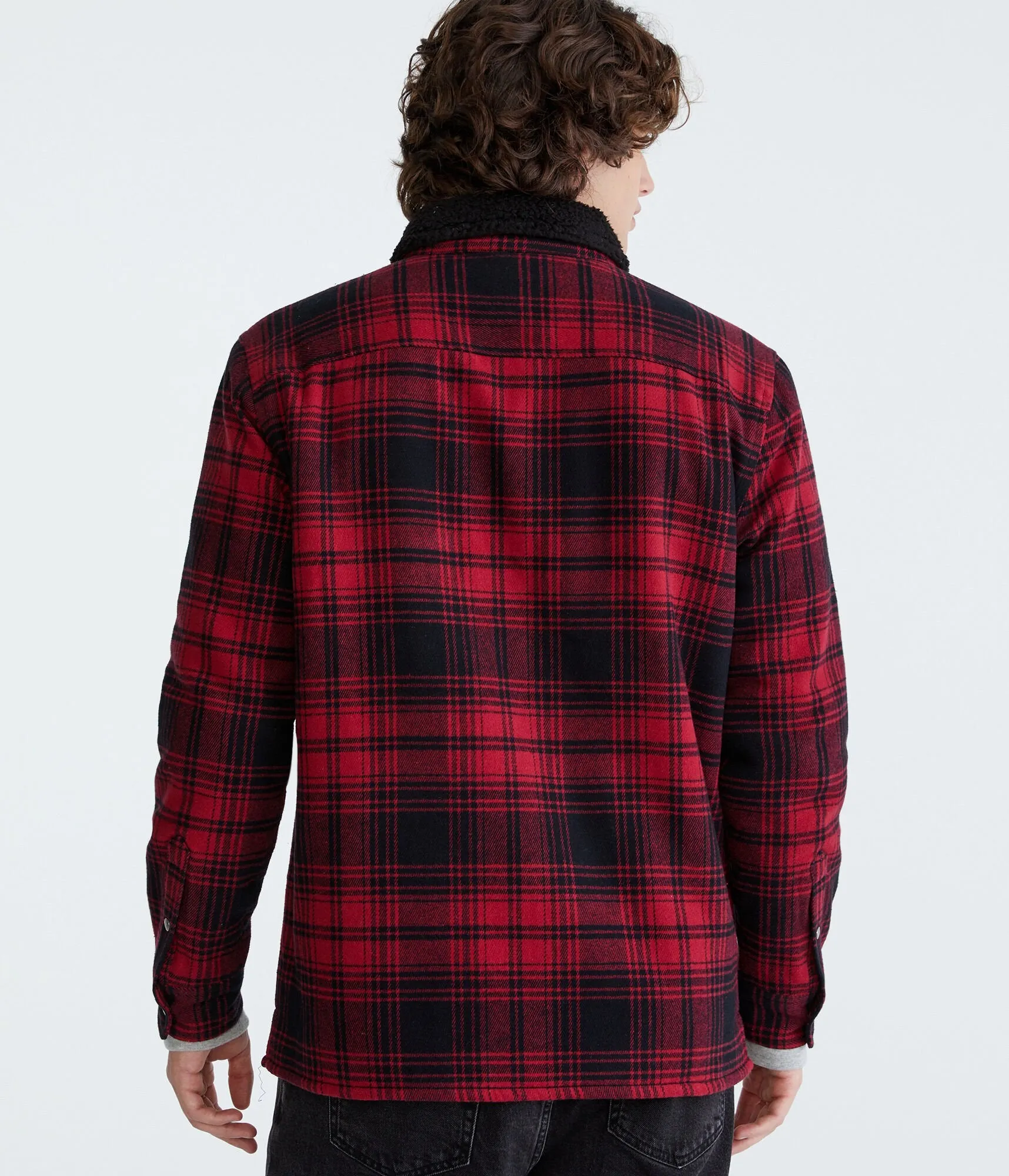 Aeropostale Plaid Sherpa-Lined Full-Zip Flannel Shacket