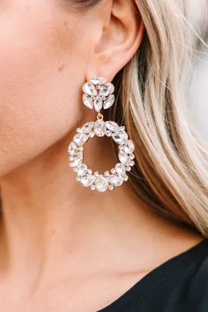All About You White Rhinestone Earrings