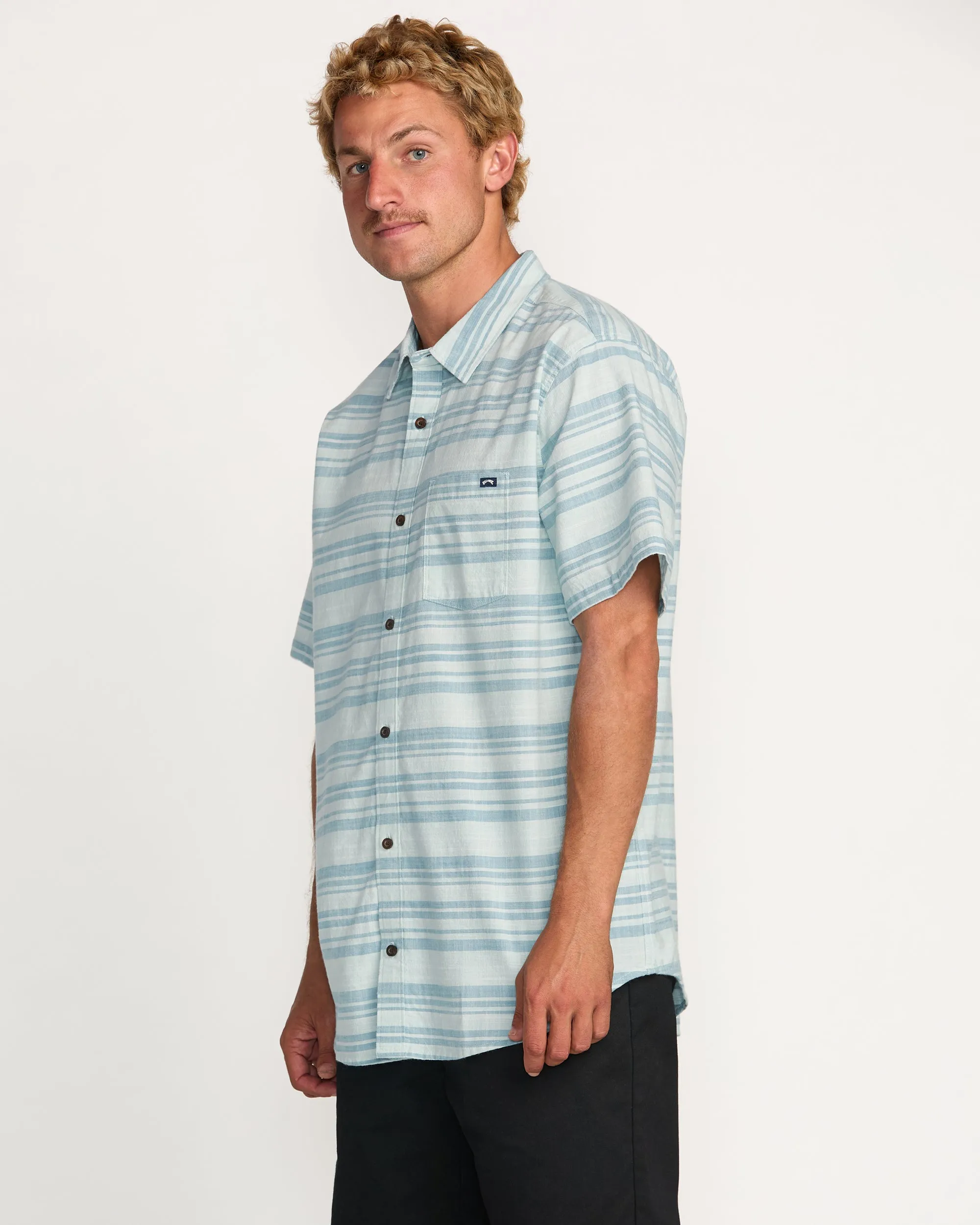 All Day Stripe Short Sleeve Shirt - Ash Blue Billabong