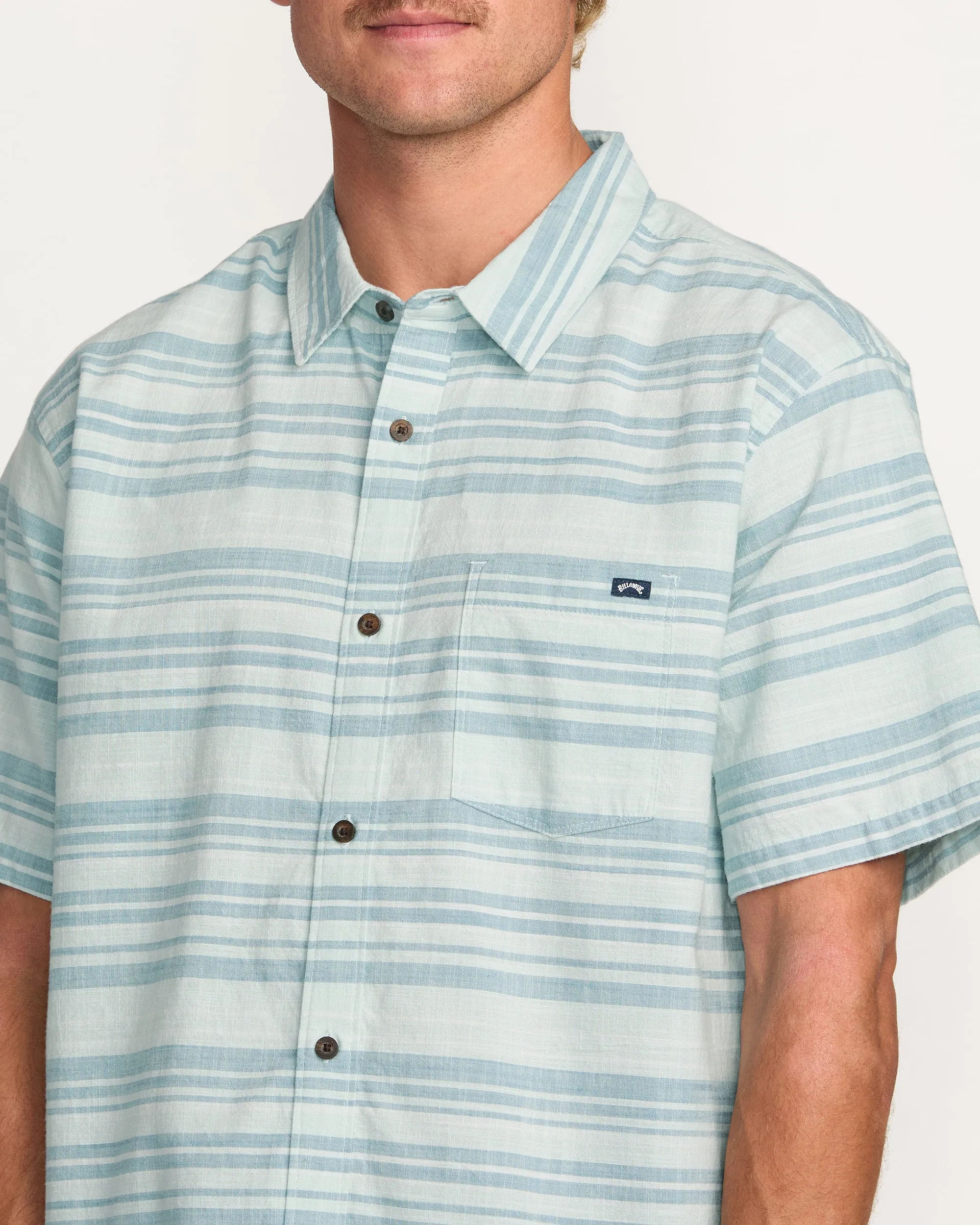All Day Stripe Short Sleeve Shirt - Ash Blue Billabong