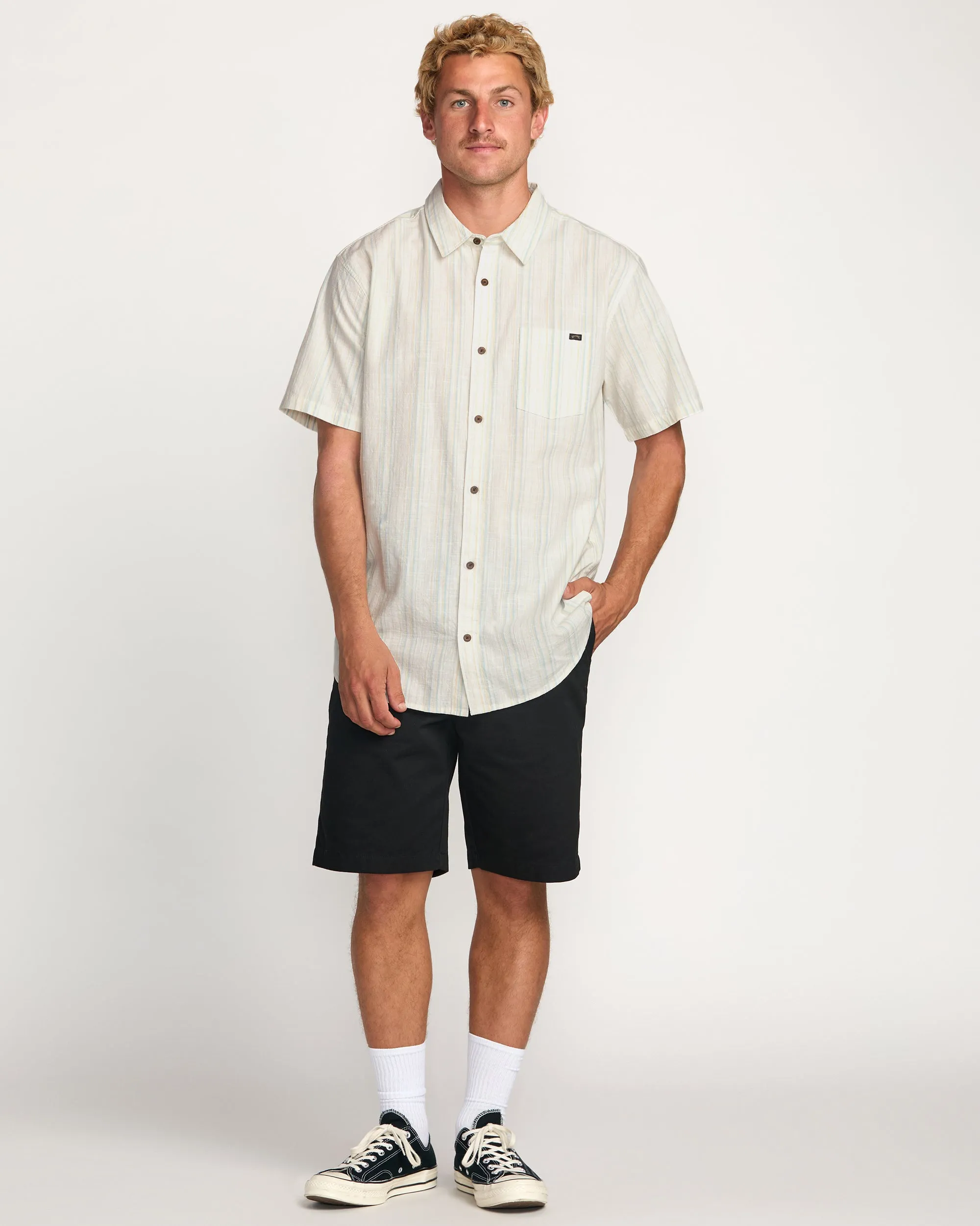All Day Stripe Short Sleeve Shirt - Off White Billabong