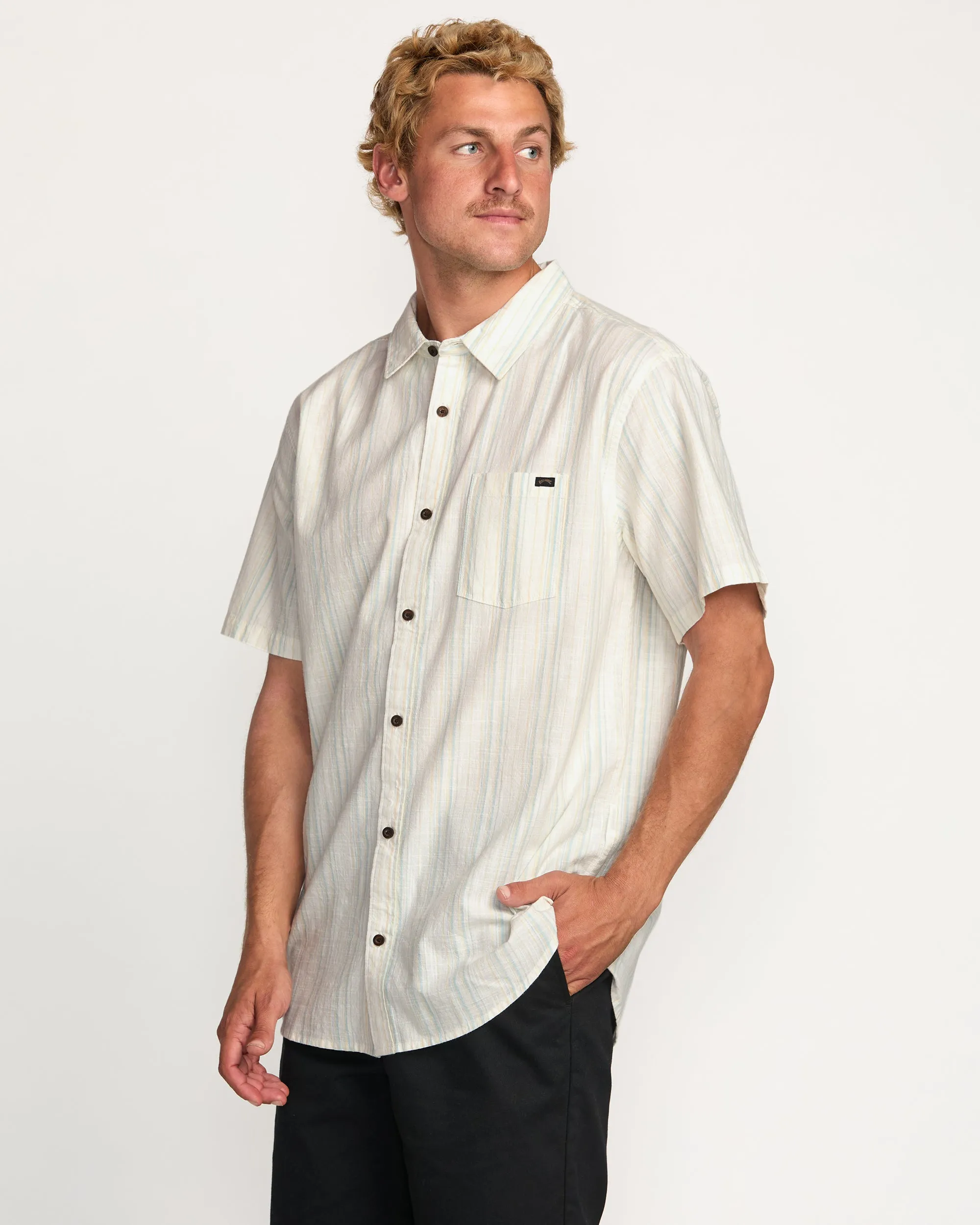All Day Stripe Short Sleeve Shirt - Off White Billabong