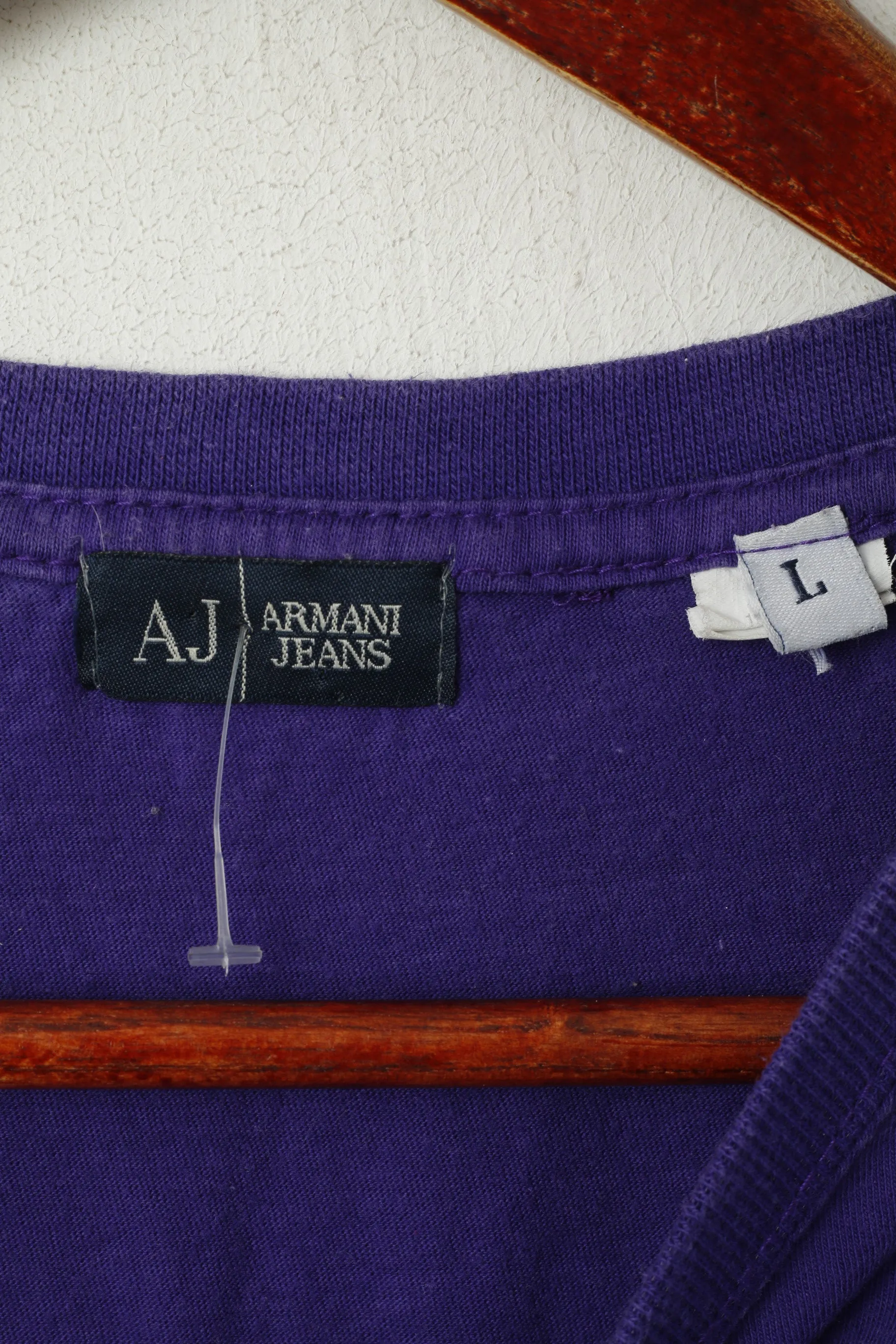 Armani Jeans Men L (M) Shirt Purple Cotton Graphic Slim Fit Crew Neck Top