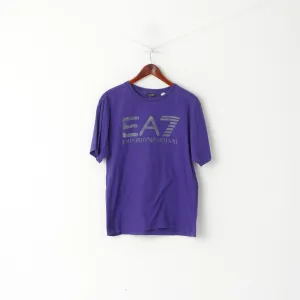 Armani Jeans Men L (M) Shirt Purple Cotton Graphic Slim Fit Crew Neck Top