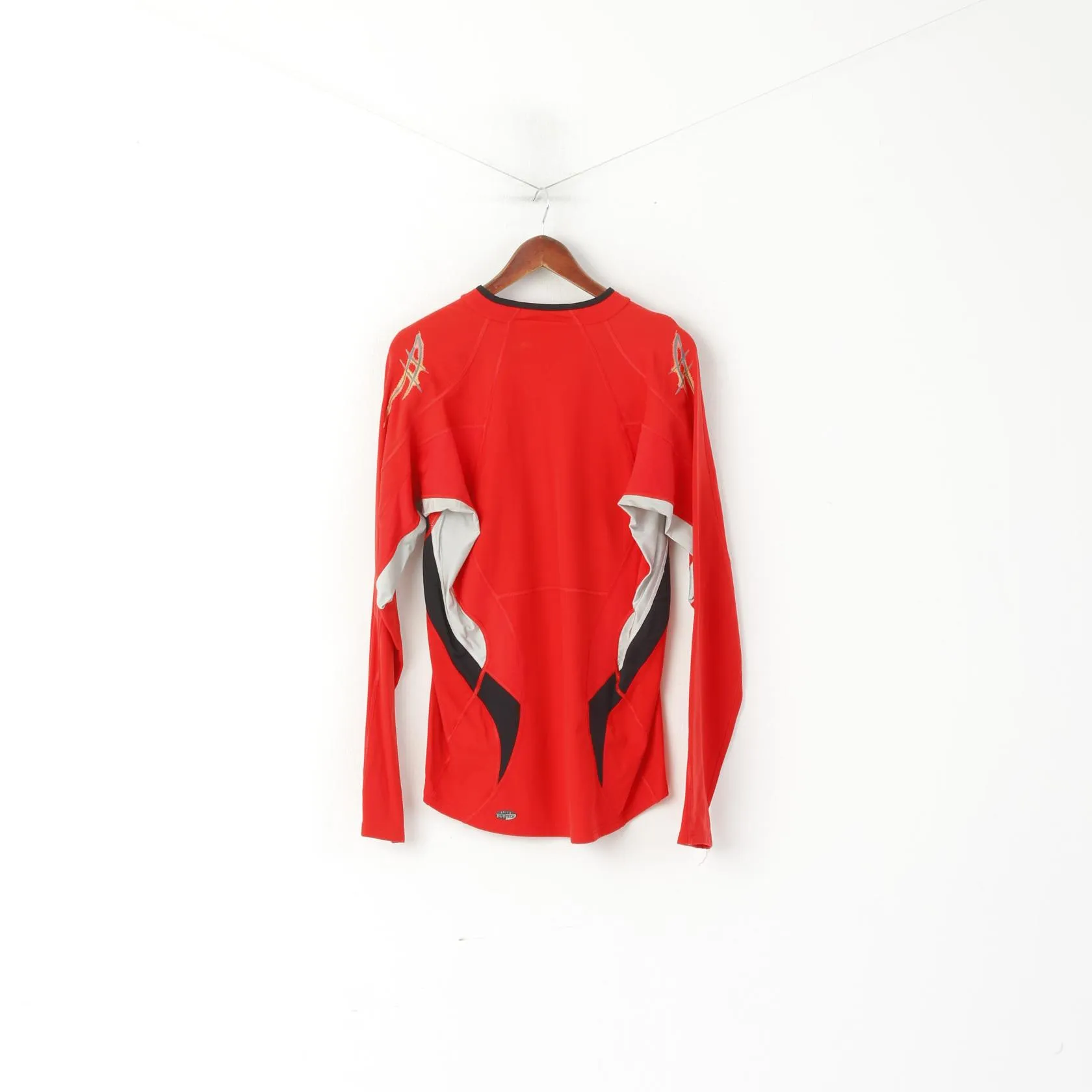 Asics Men L Long Sleeved Shirt Red Activewear Run Duo Tech Zip Neck Nylon Top