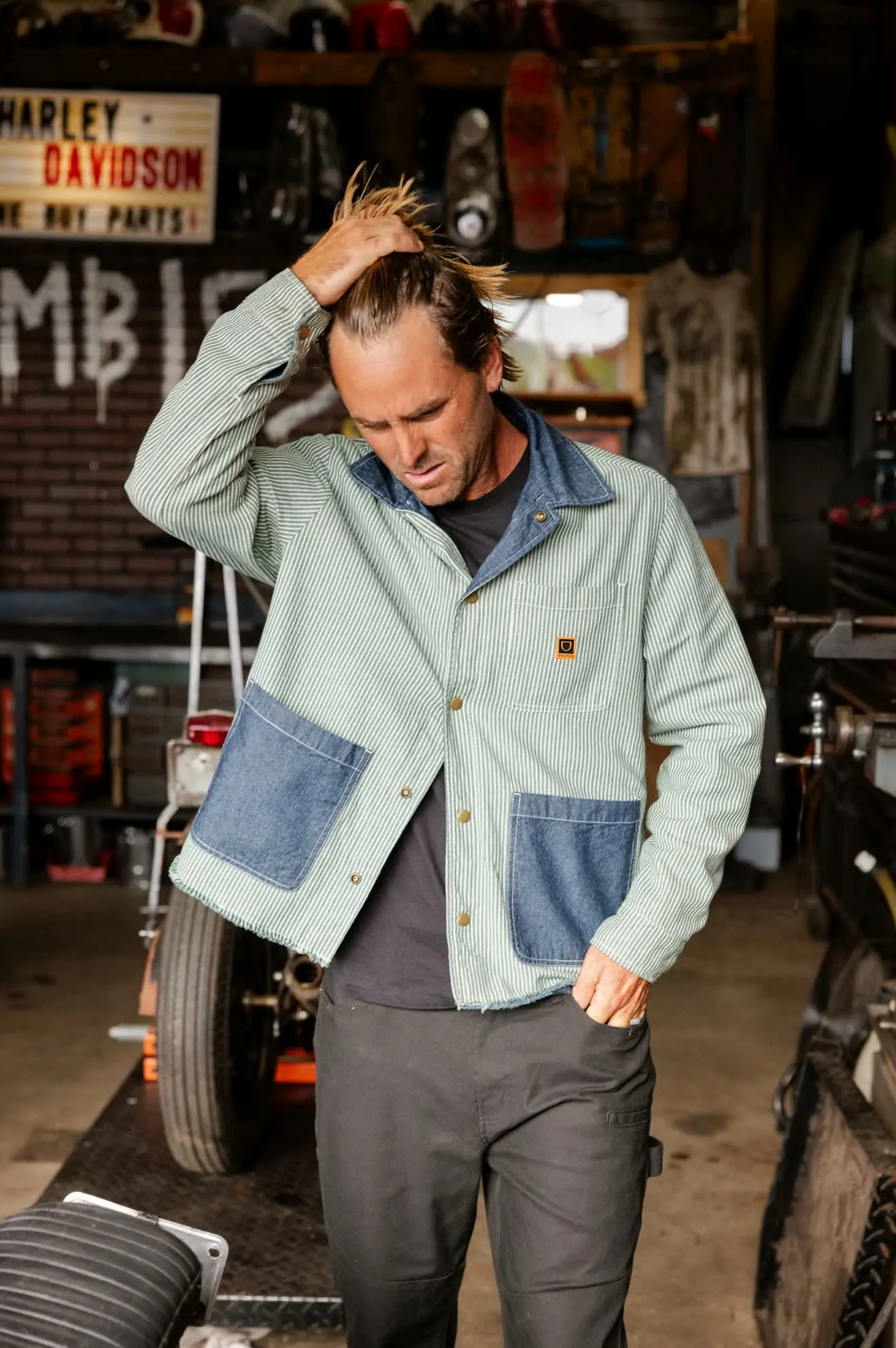 Assembly Reversible Chore Jacket - Indigo/Pine Needle/Whitecap Brixton