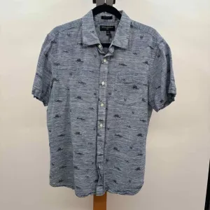 Banana Republic Men's Size L Blue Linen Fish Short Sleeve Shirt
