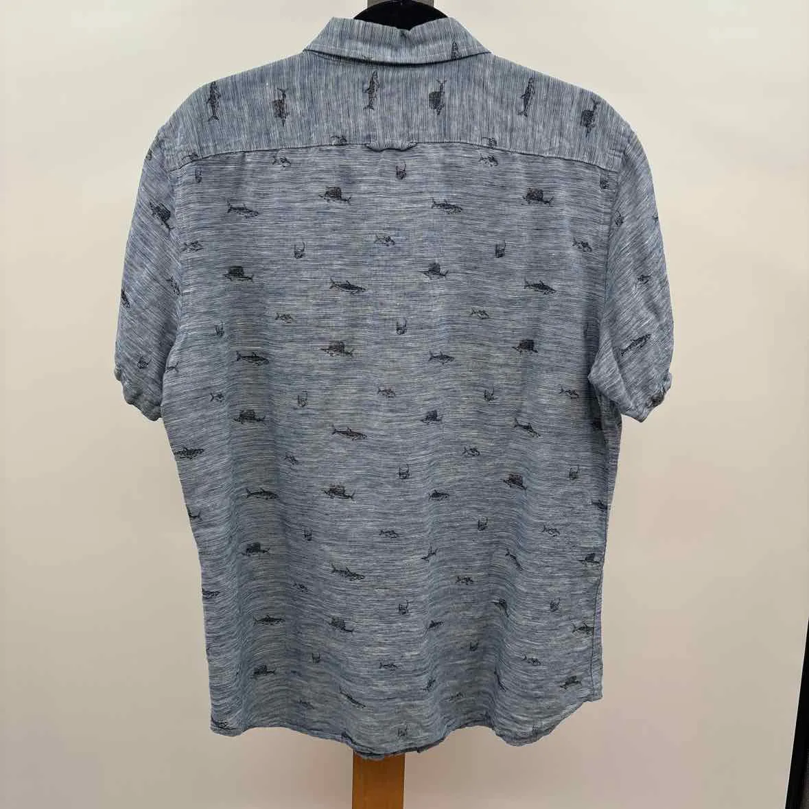 Banana Republic Men's Size L Blue Linen Fish Short Sleeve Shirt