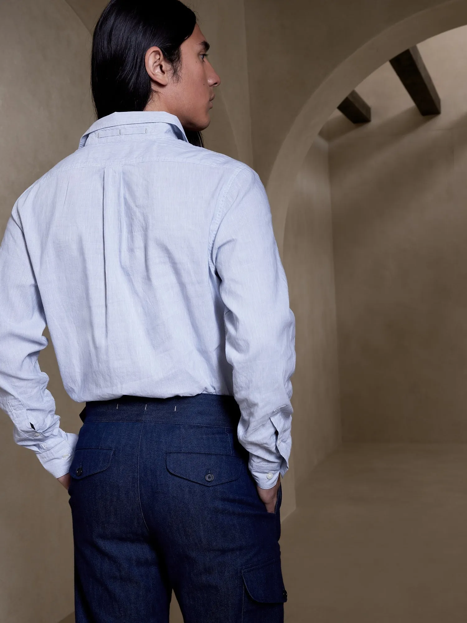 Barre Cotton-Linen Popover Shirt Banana Republic