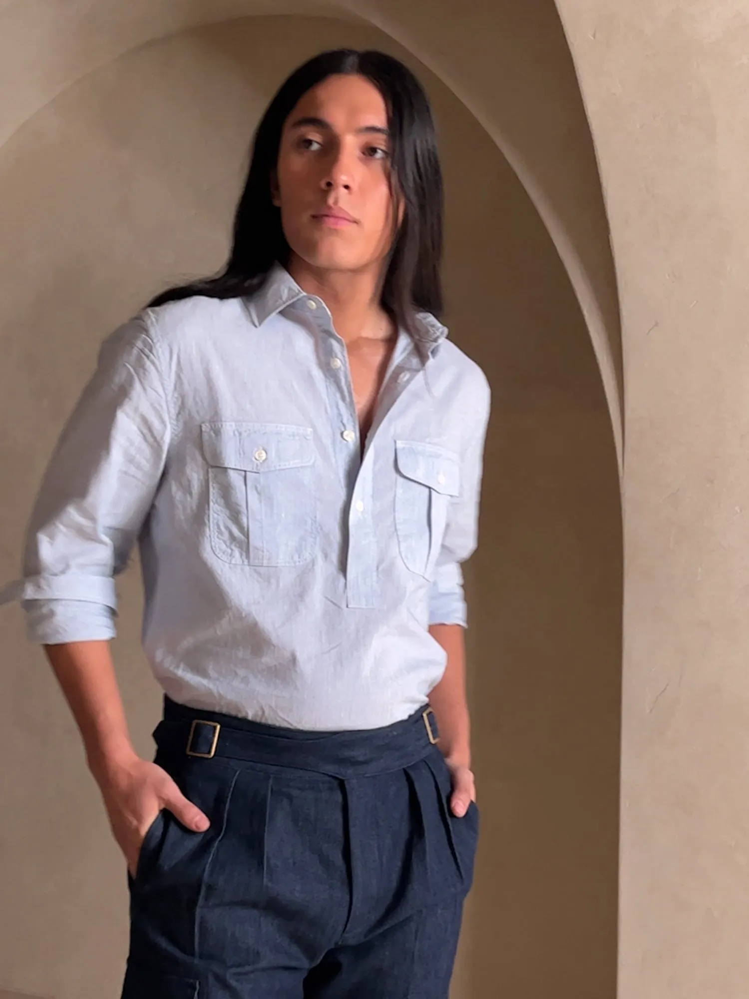 Barre Cotton-Linen Popover Shirt Banana Republic