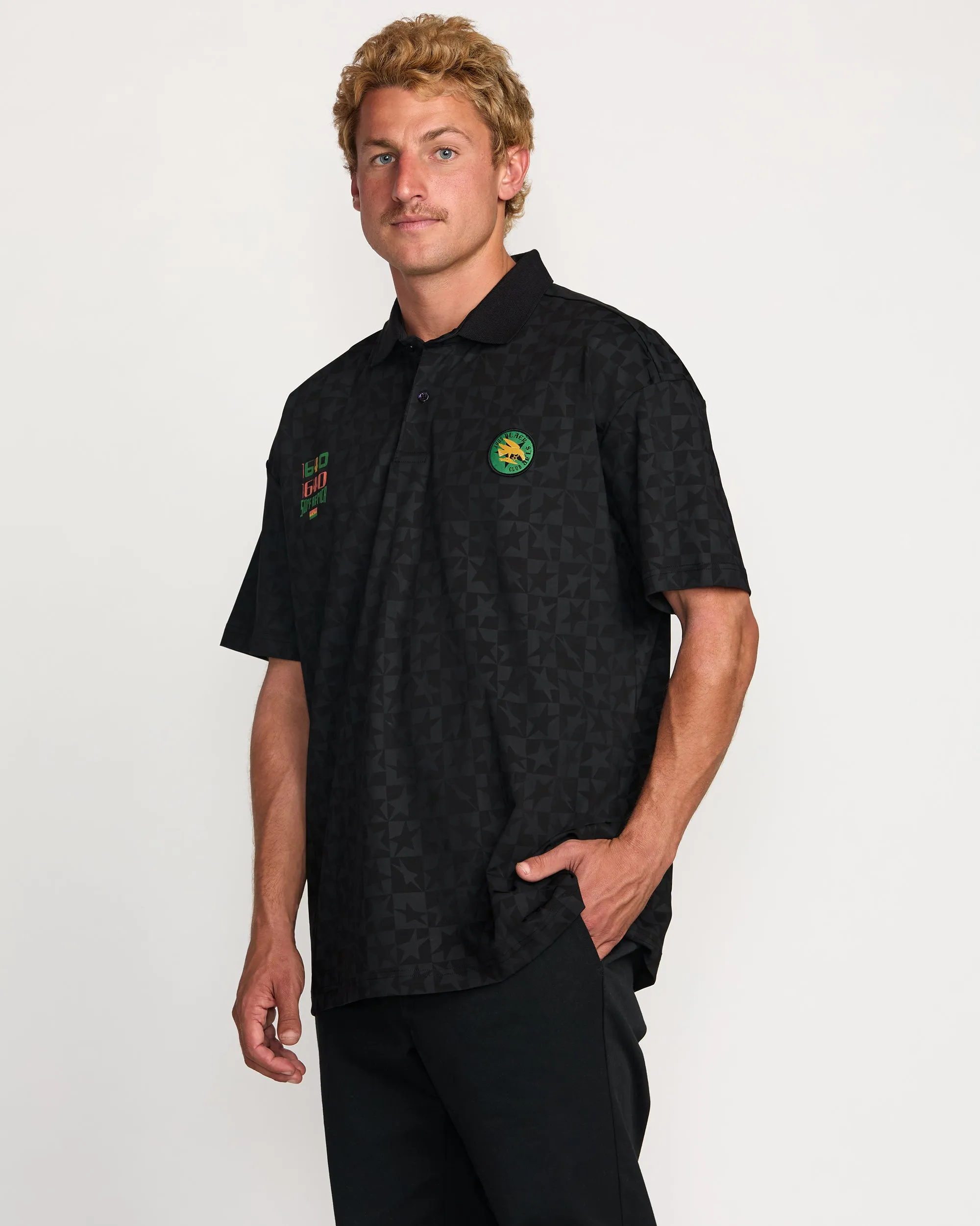 Billabong x Mami Wata Black Star Surf Club Short Sleeve Polo Shirt - Black Billabong
