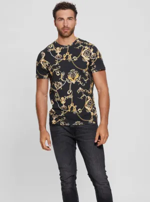 Black Gold Chain Print T-Shirt Guess