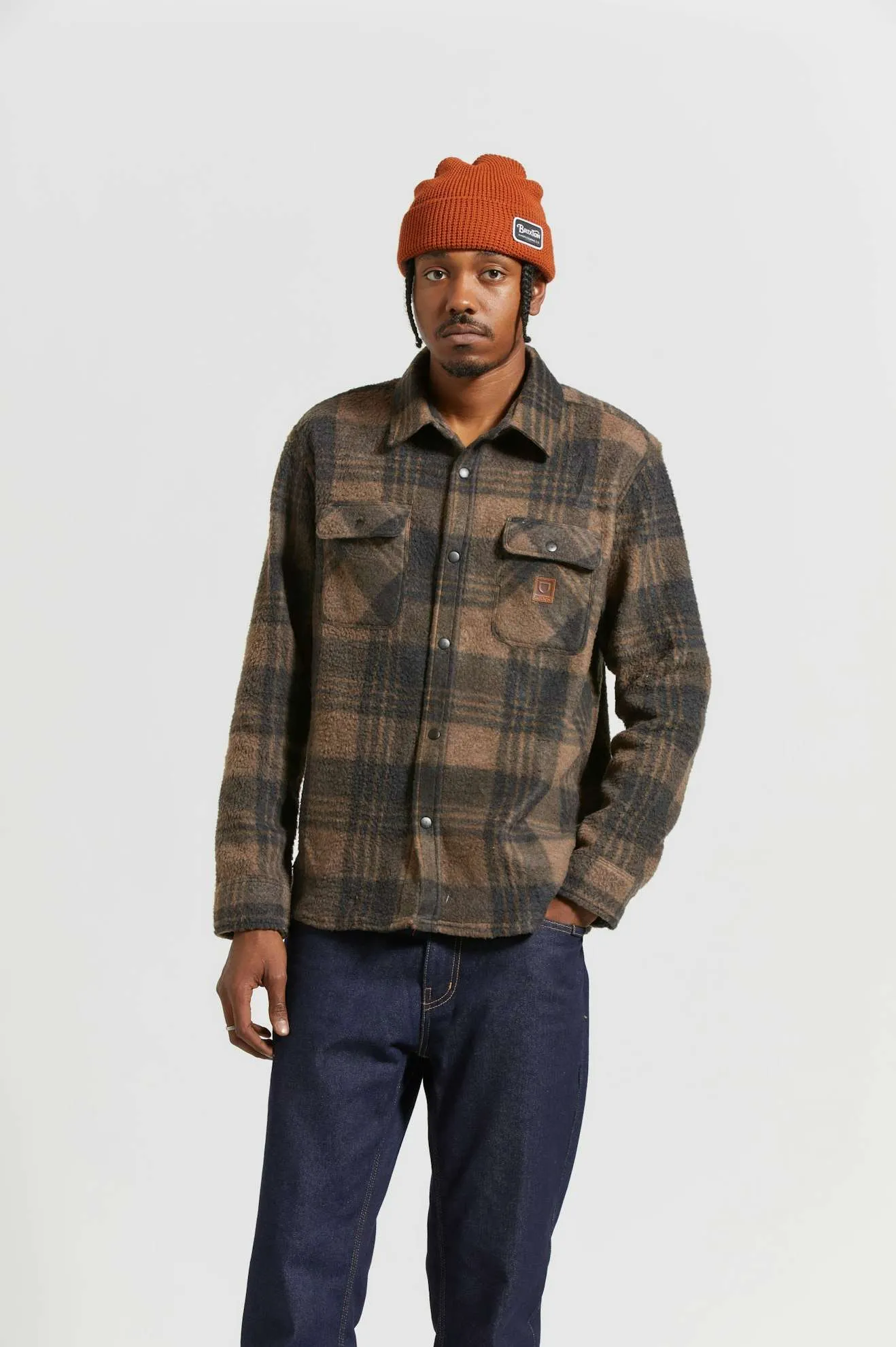 Bowery Arctic Stretch L/S Fleece - Burro Brown/Black Plaid Brixton