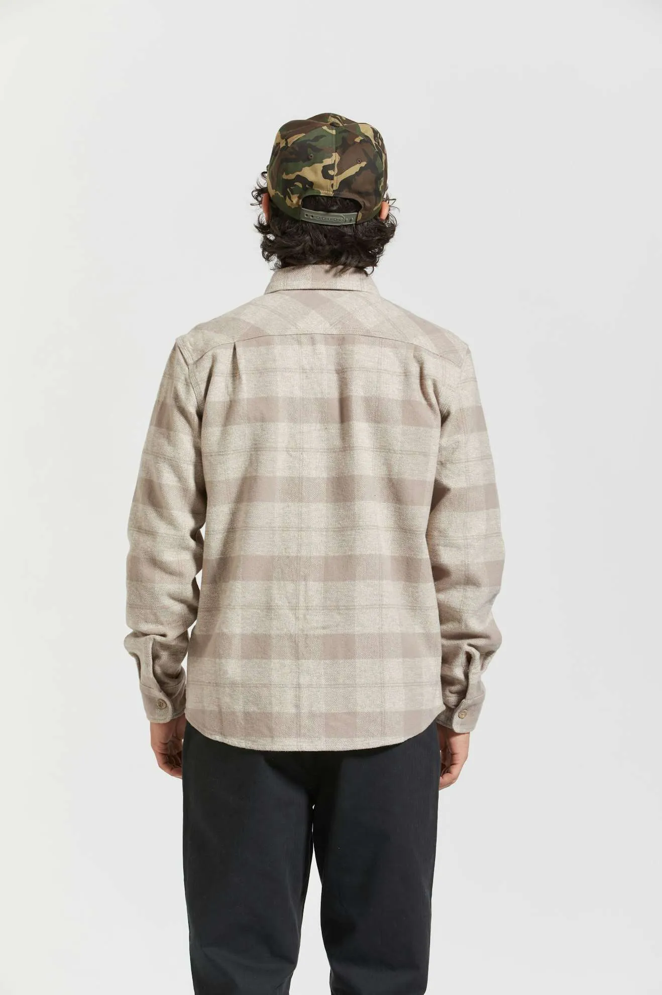 Bowery Heavyweight L/S Flannel - Off White/Cinder Grey Brixton