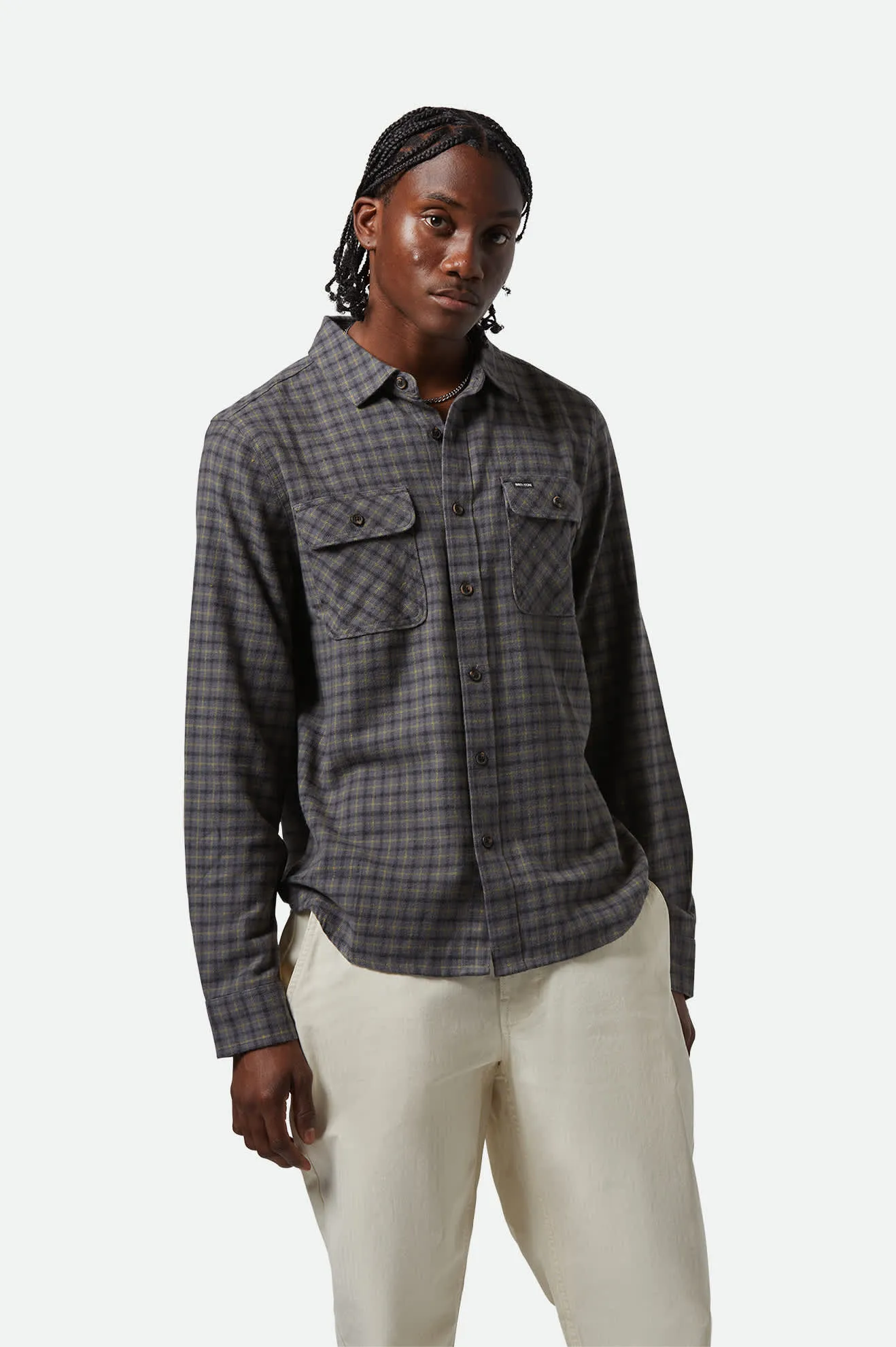 Bowery Lightweight Ultra Soft L/S Flannel - Charcoal/Ray Flower/Black Brixton