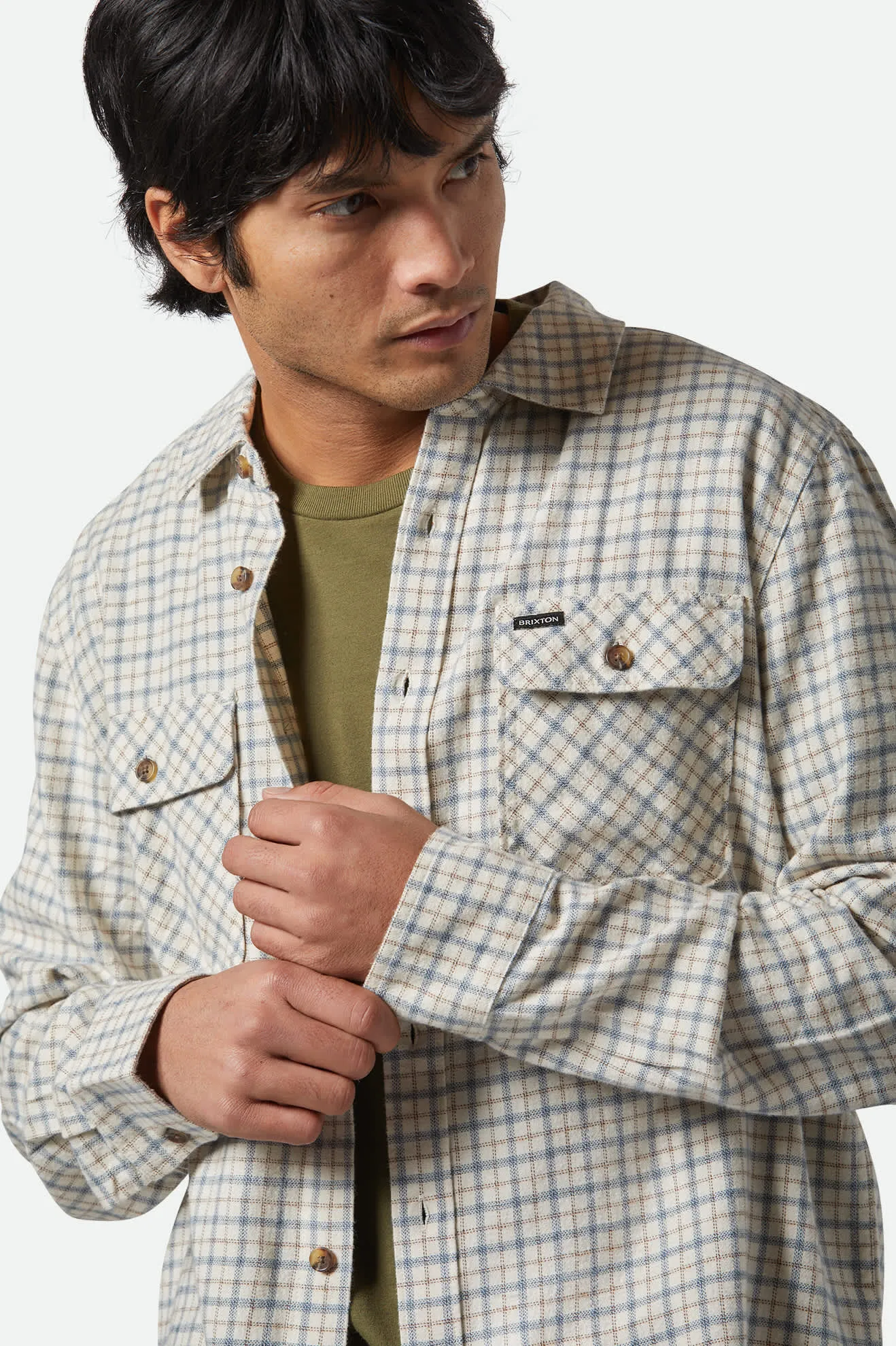 Bowery Lightweight Ultra Soft L/S Flannel - Whitecap/Basalt Brixton