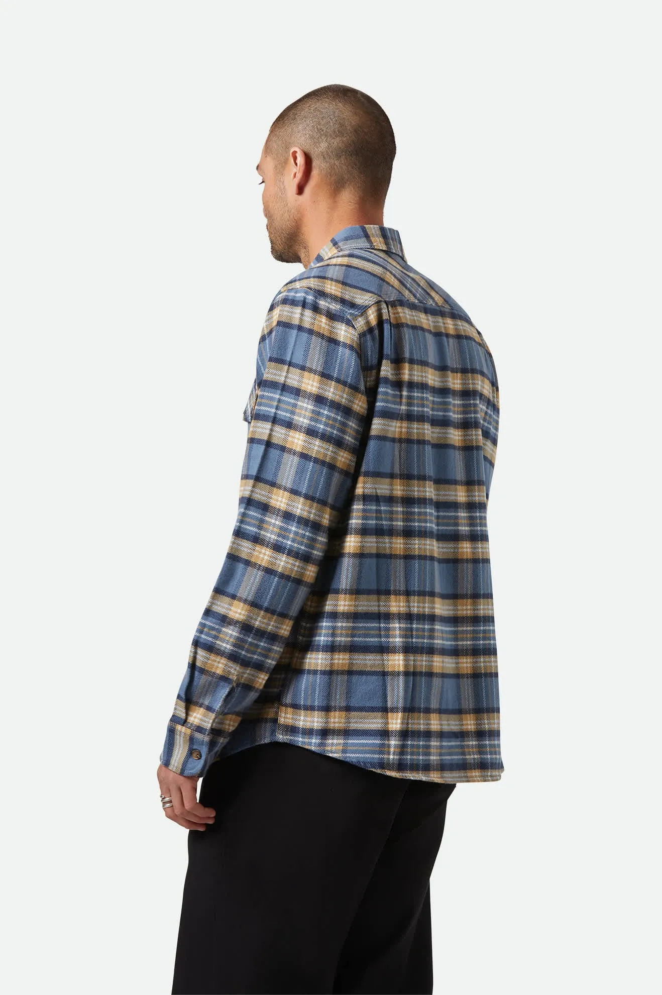 Bowery L/S Flannel - Azure Blue/Washed Navy/Sand Brixton