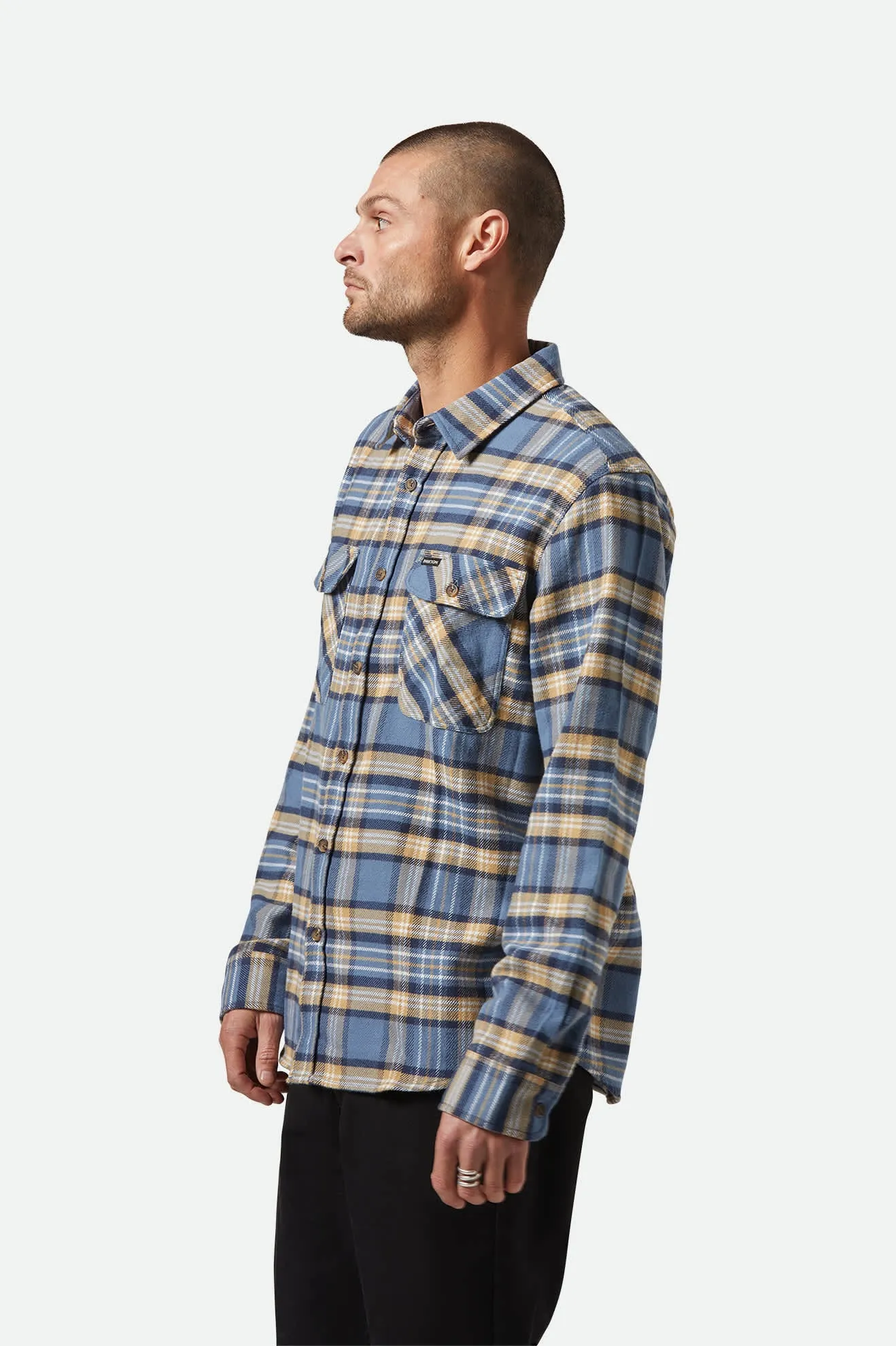 Bowery L/S Flannel - Azure Blue/Washed Navy/Sand Brixton