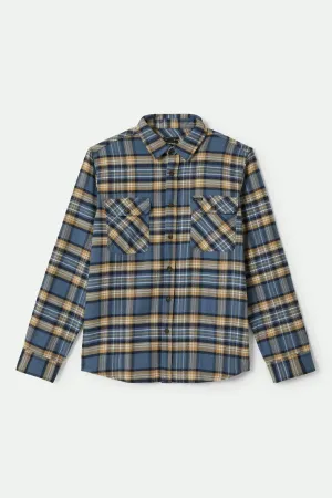 Bowery L/S Flannel - Azure Blue/Washed Navy/Sand Brixton