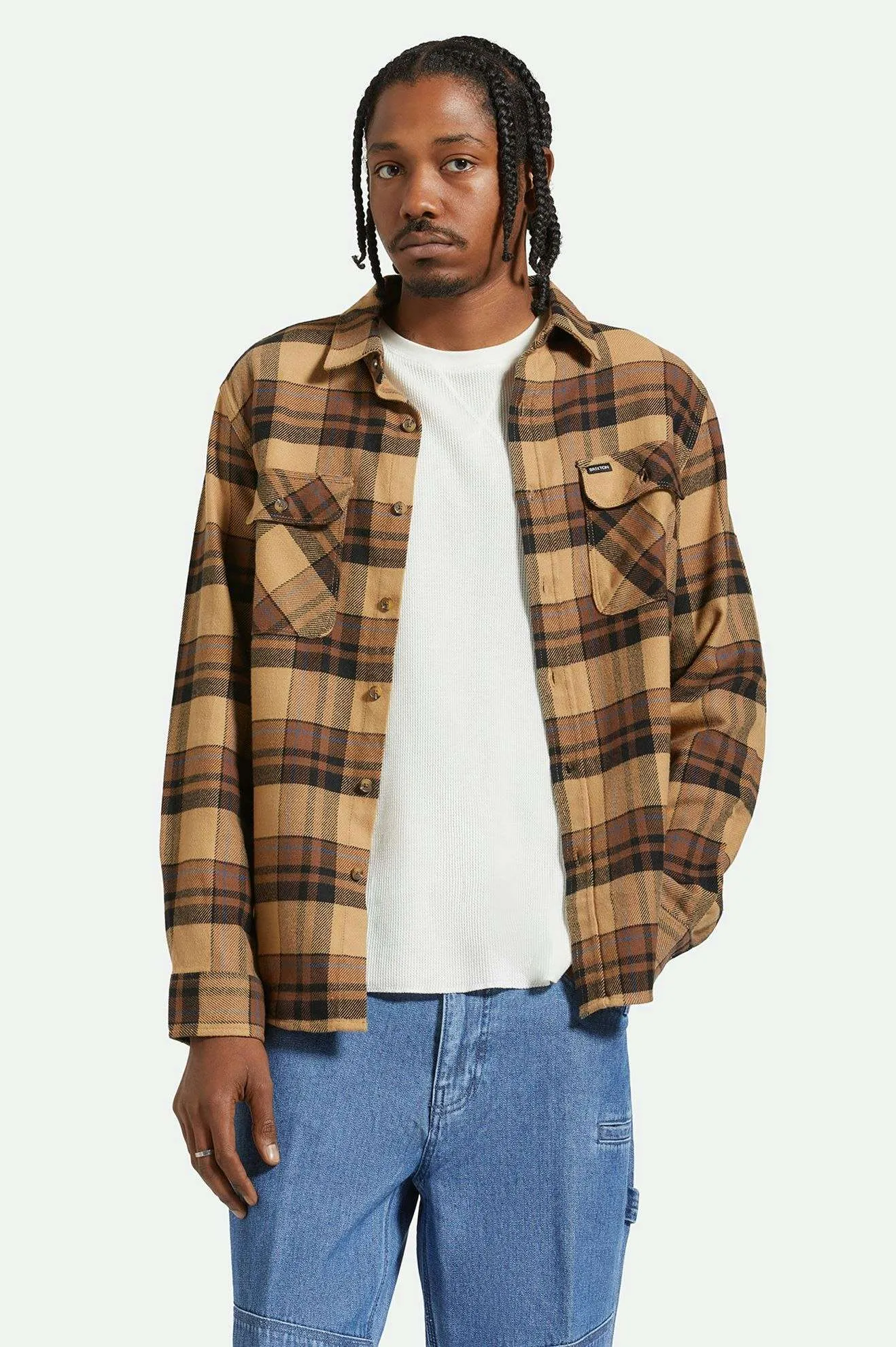 Bowery L/S Flannel - Tigers Eye/Pinecone Brown/Washed Black Brixton
