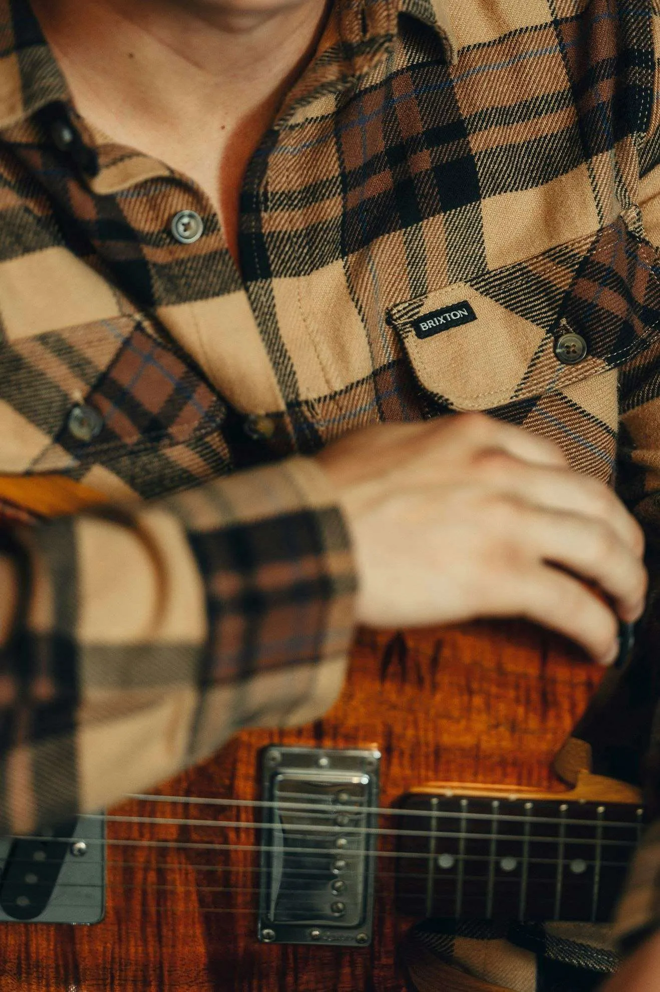Bowery L/S Flannel - Tigers Eye/Pinecone Brown/Washed Black Brixton
