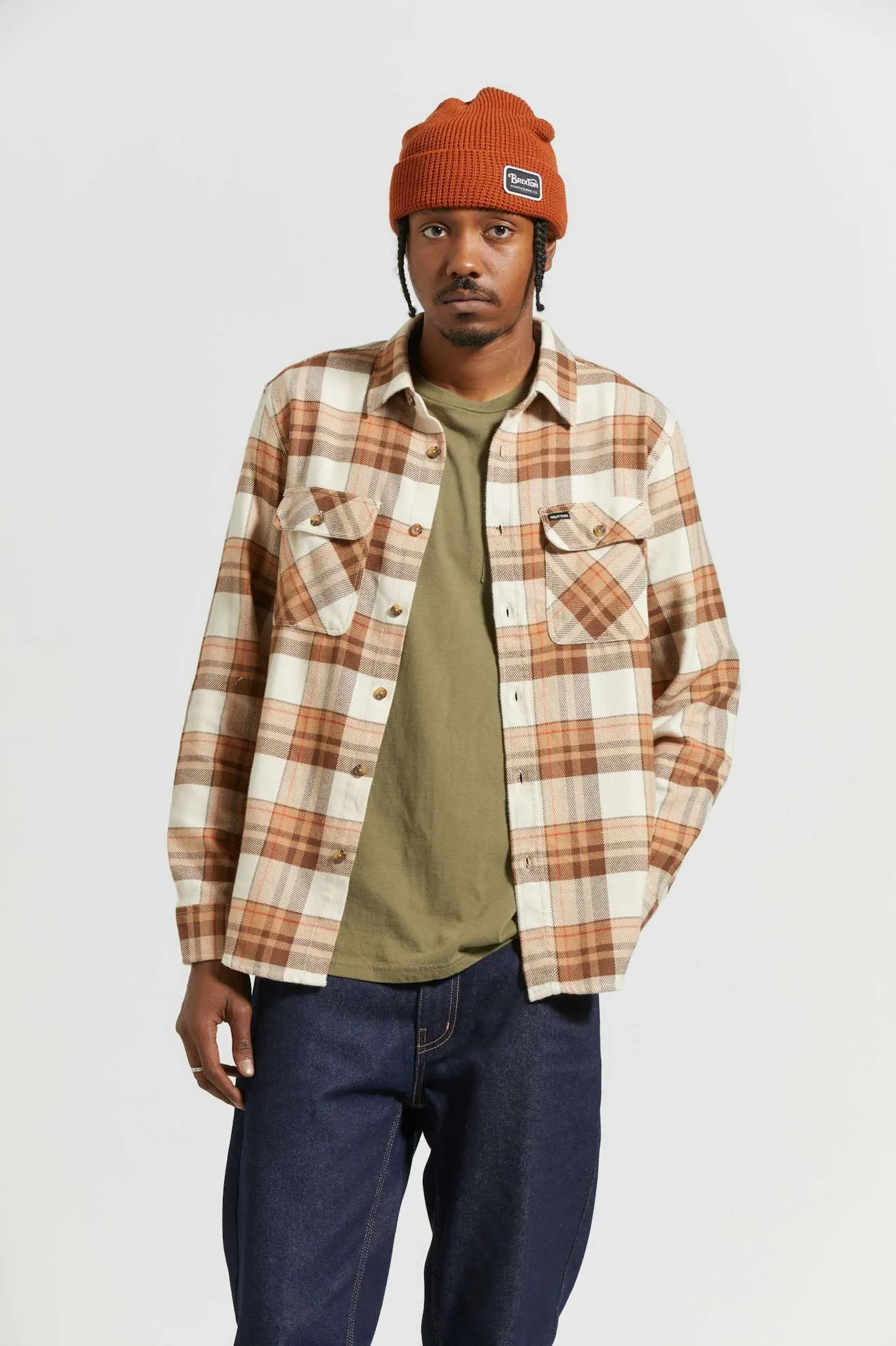 Bowery L/S Flannel - Whitecap/Pinecone Brown/Burro Brown Brixton