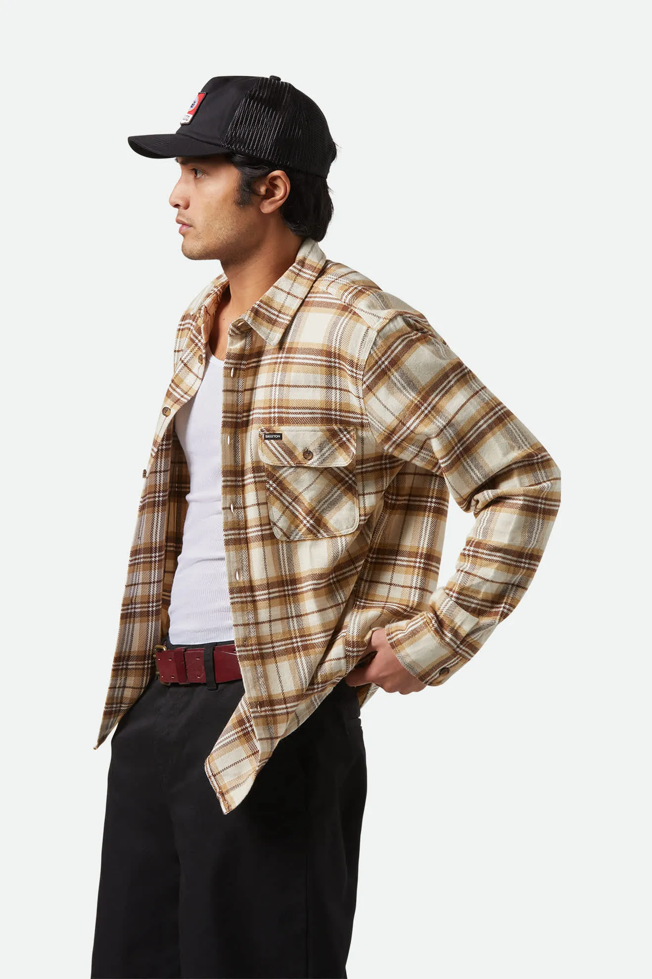 Bowery L/S Flannel - Whitecap/Sand/Pinecone Brown Brixton