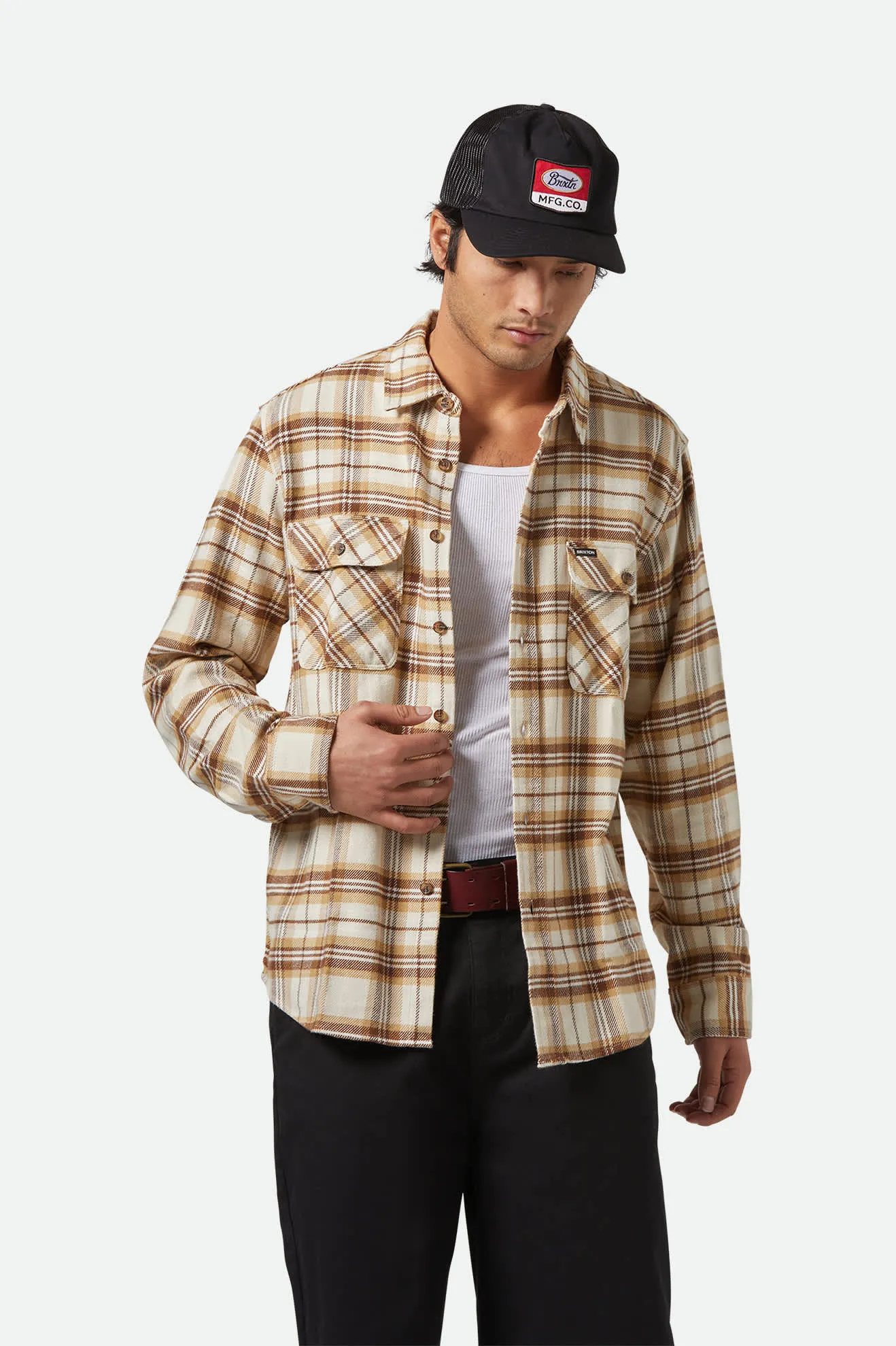 Bowery L/S Flannel - Whitecap/Sand/Pinecone Brown Brixton