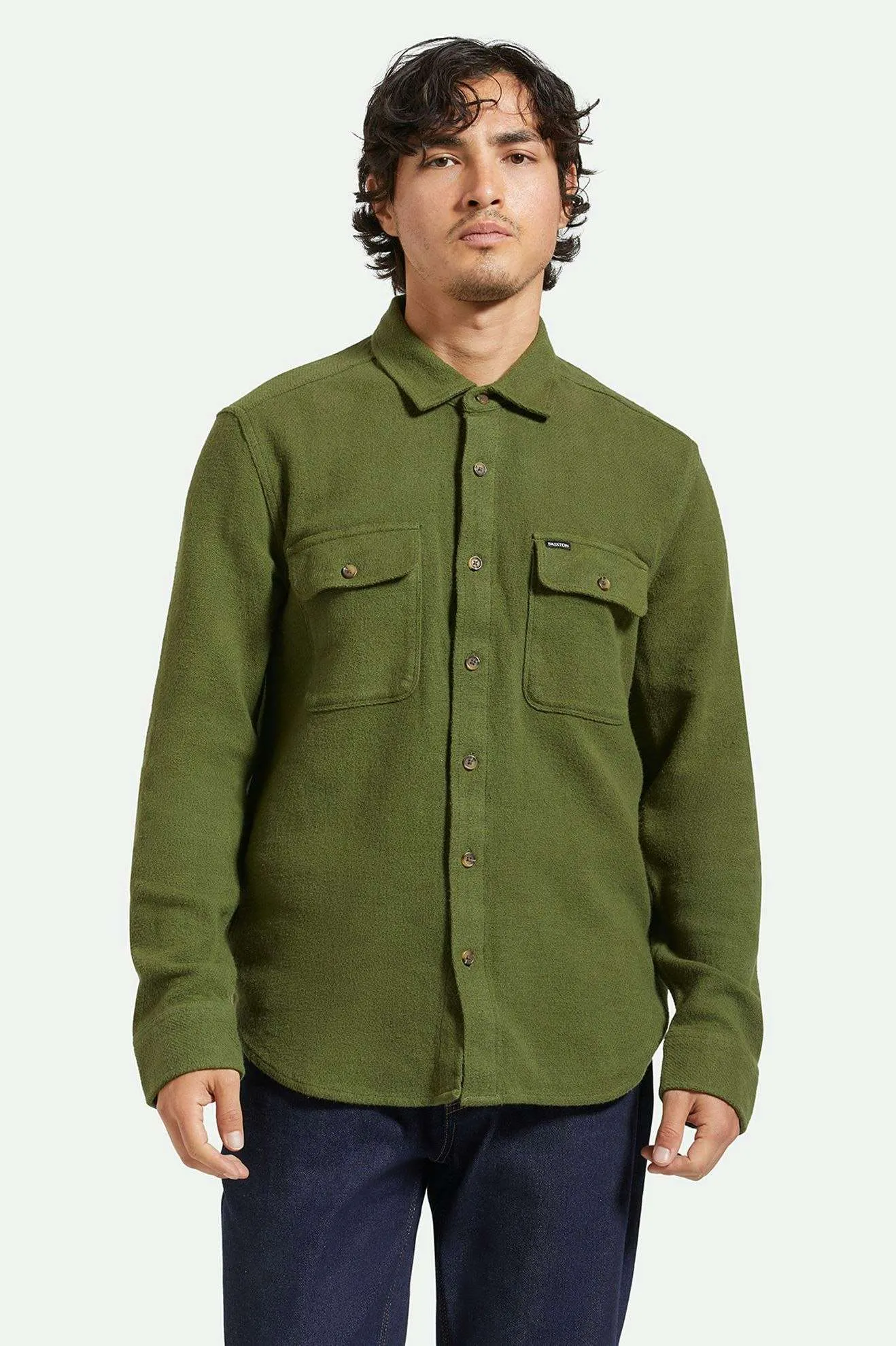 Bowery Textured Loop Twill L/S Overshirt - Cypress Green Brixton