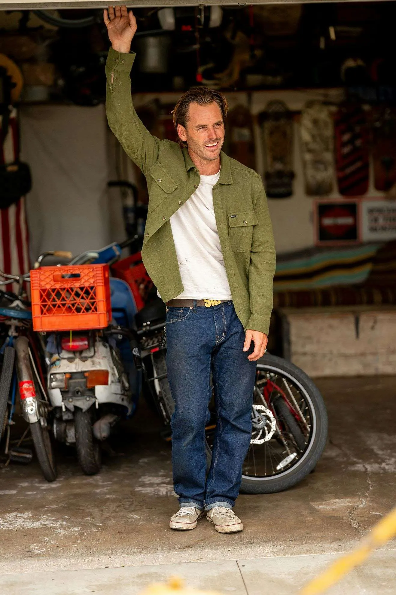 Bowery Textured Loop Twill L/S Overshirt - Cypress Green Brixton