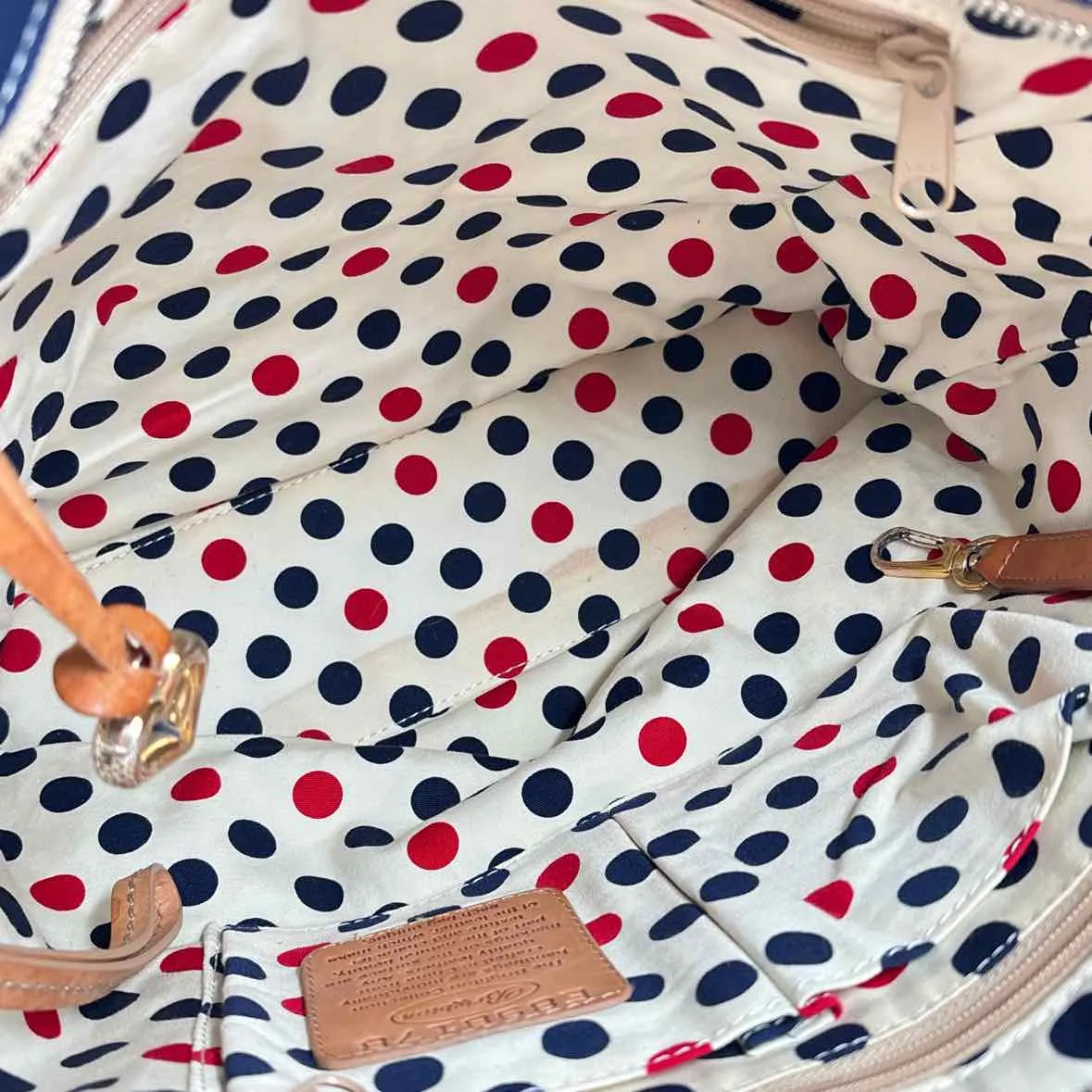 BRIGHTON Red White & Blue Striped Nautical-Themed Tote Bag Purse w/Leather Handles & Trim