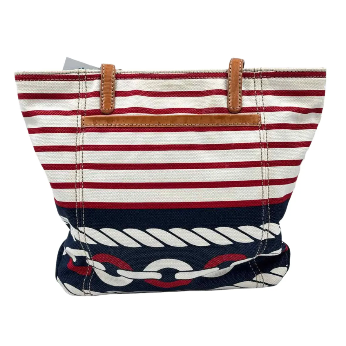 BRIGHTON Red White & Blue Striped Nautical-Themed Tote Bag Purse w/Leather Handles & Trim