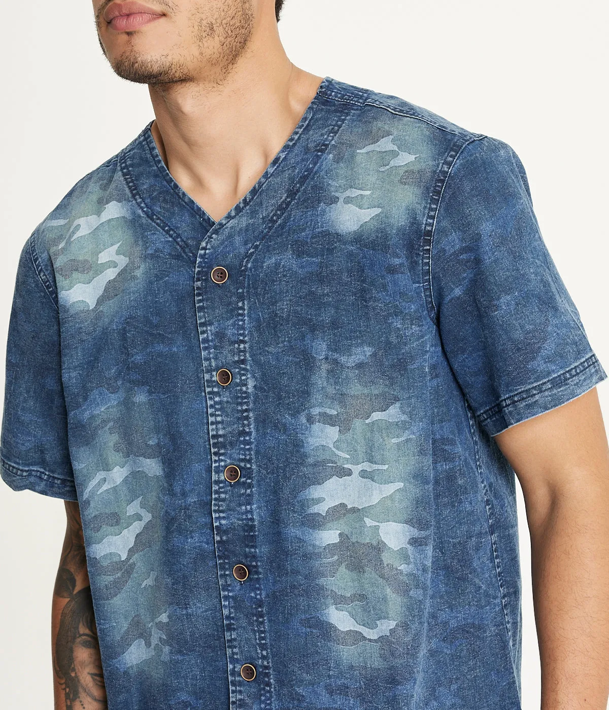Brooklyn Laundry Men's Baseball Denim Shirt Vintage Distress
