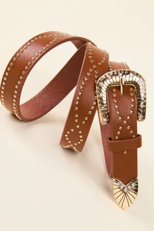 Brown Studded Western Belt