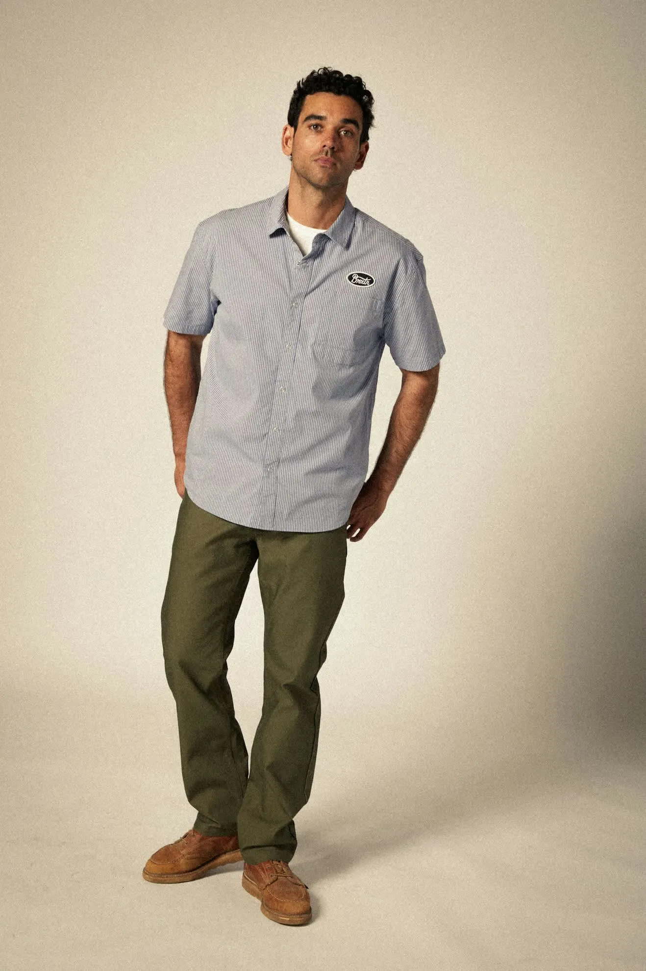 Builders Auto S/S Shirt - Twilight Blue/White Stripe Brixton