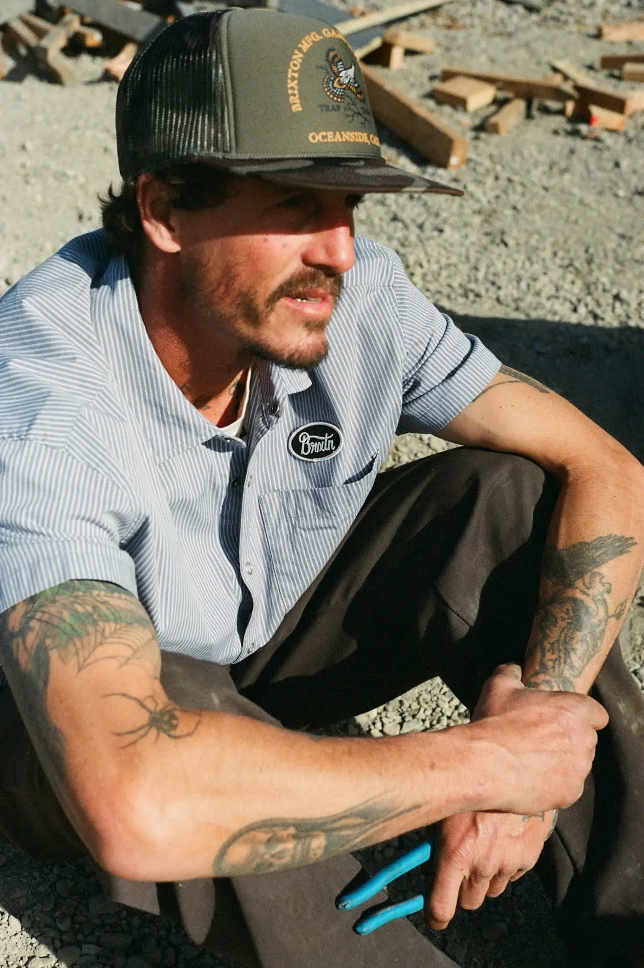 Builders Auto S/S Shirt - Twilight Blue/White Stripe Brixton