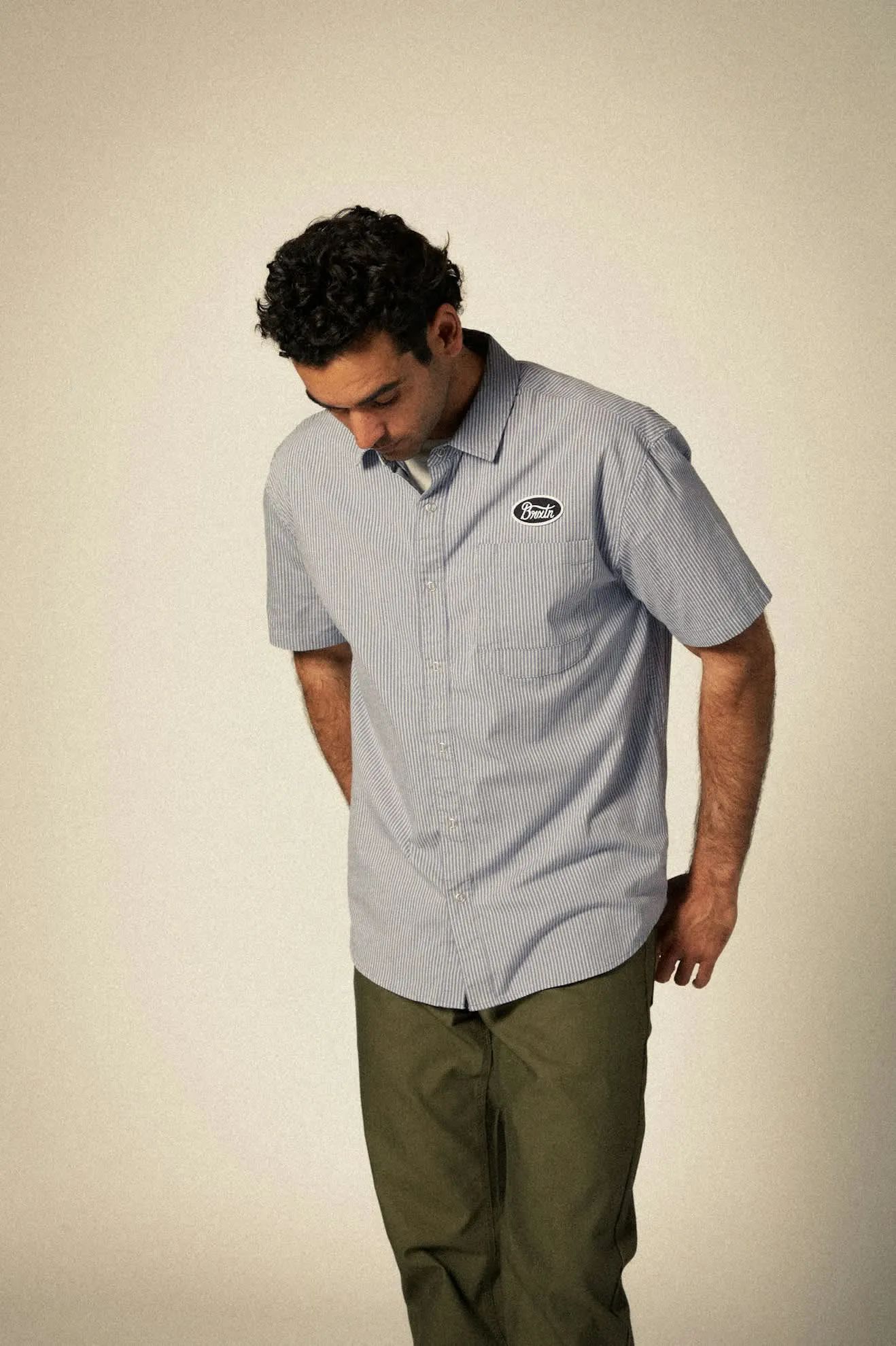 Builders Auto S/S Shirt - Twilight Blue/White Stripe Brixton
