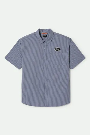 Builders Auto S/S Shirt - Twilight Blue/White Stripe Brixton