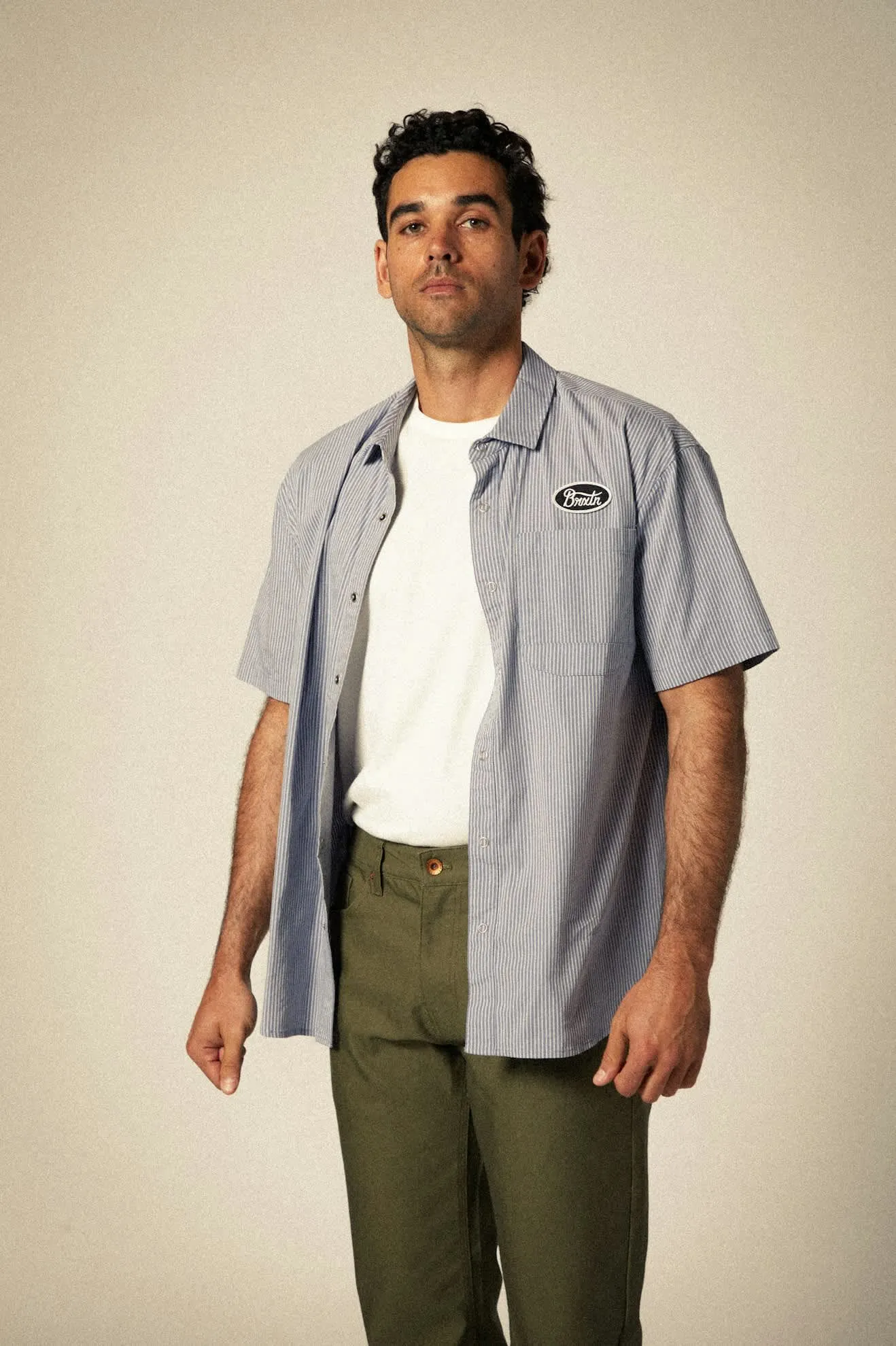 Builders Auto S/S Shirt - Twilight Blue/White Stripe Brixton